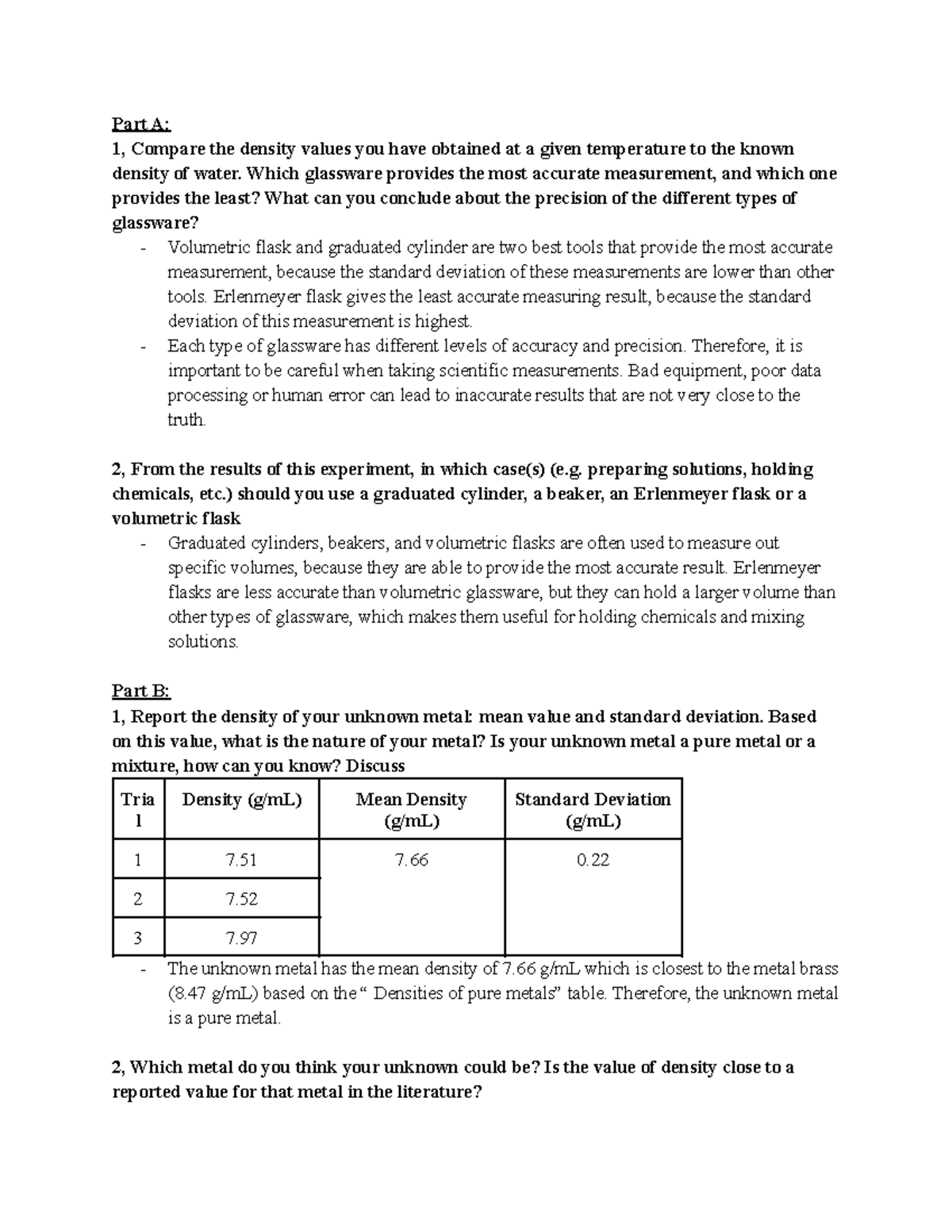 Post Lab Questions for Module #1: Analyzing Glassware Precision - Studocu