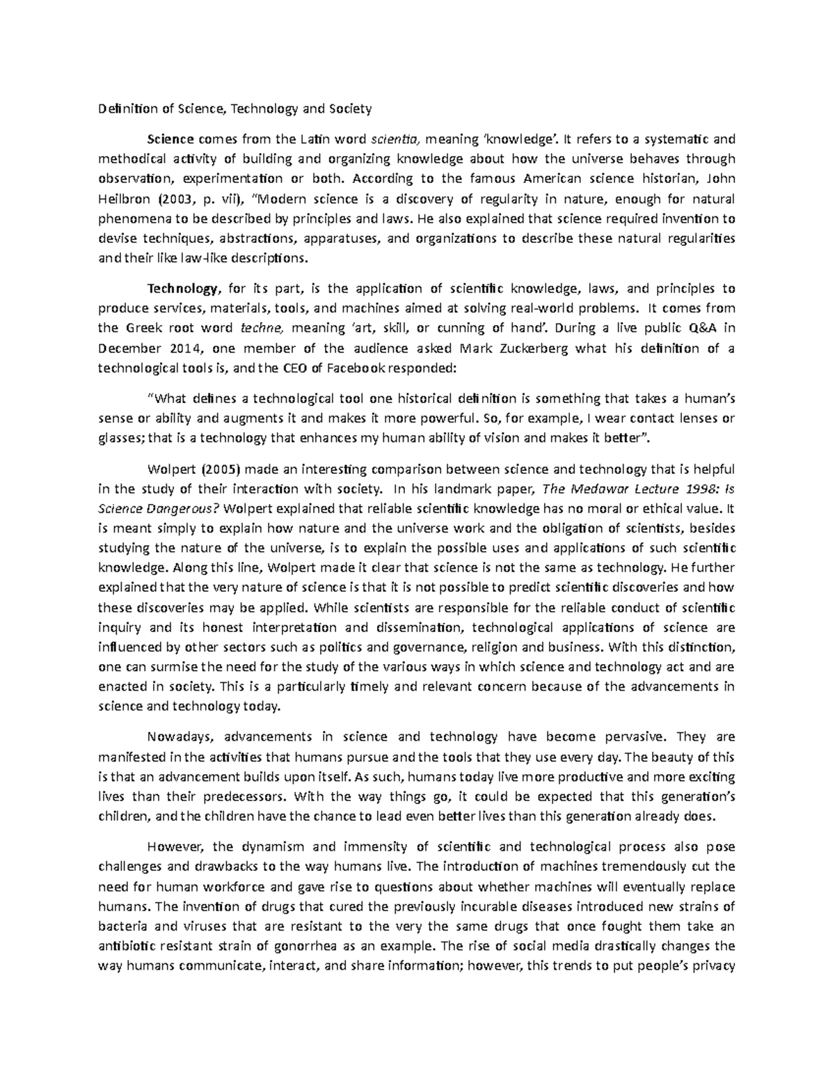 STS - Lecture Notes: Science, Technology, and Society Overview - Studocu