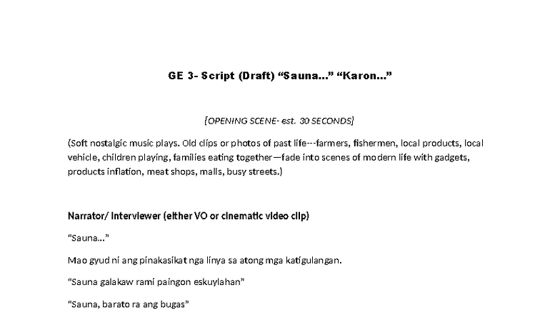 GE-3 Script (Draft) - Interview on Past and Present Life Changes - Studocu
