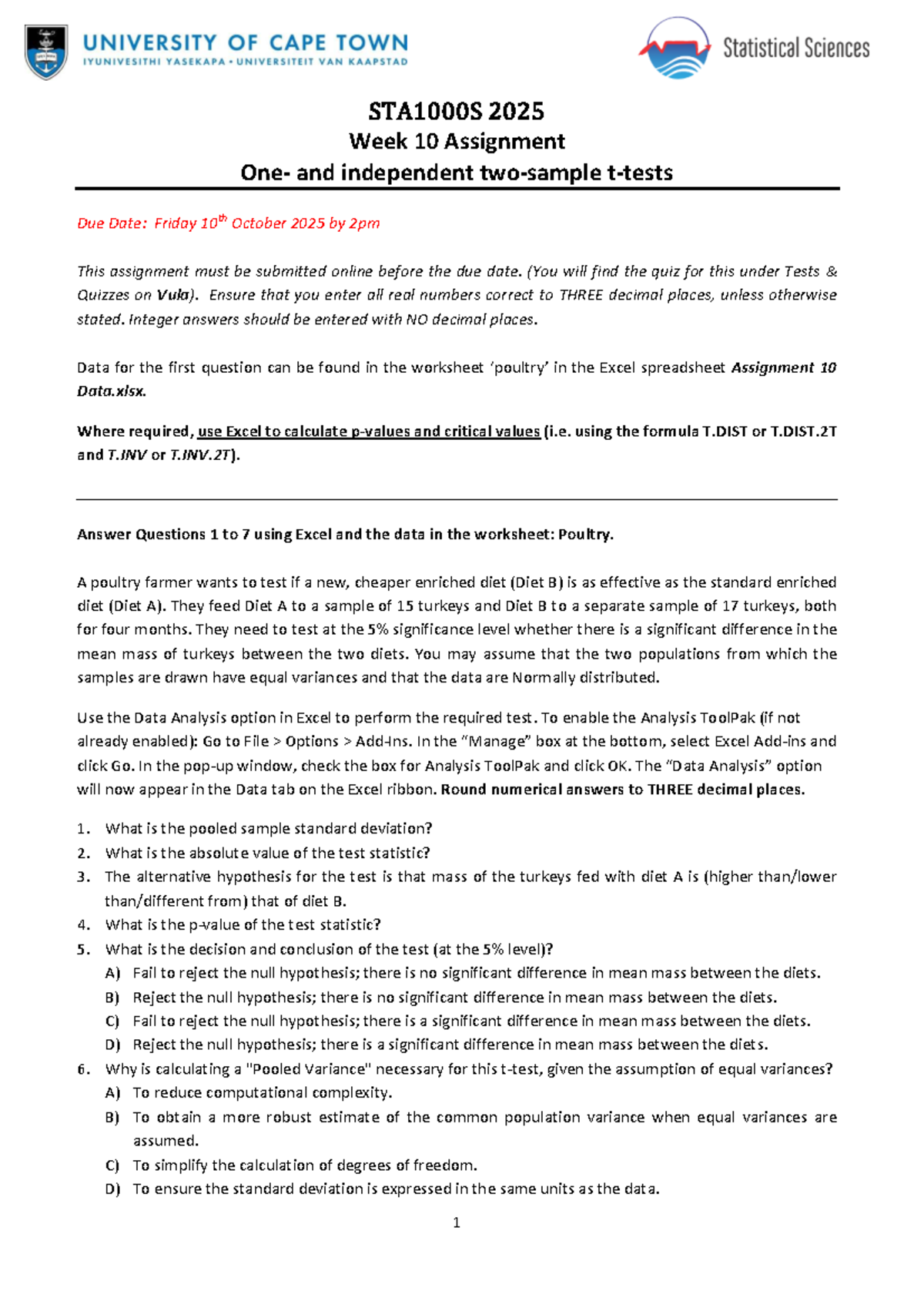 STA1000S 2025 Week 10 Assignment: Poultry Diet Analysis - Studocu