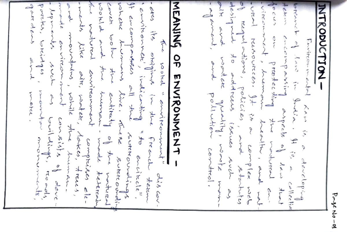 Environmental Law - Class Notes (Course Code: ENV101) - Studocu