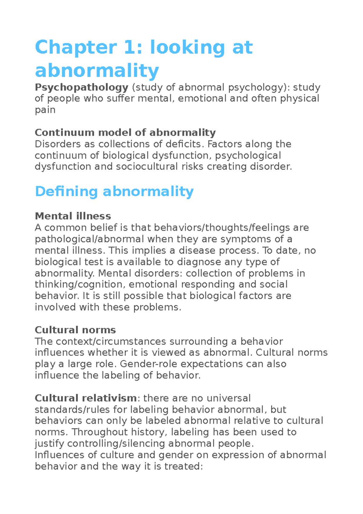 Summary of Abnormal Psychology: Concepts and Perspectives (PSY101 ...