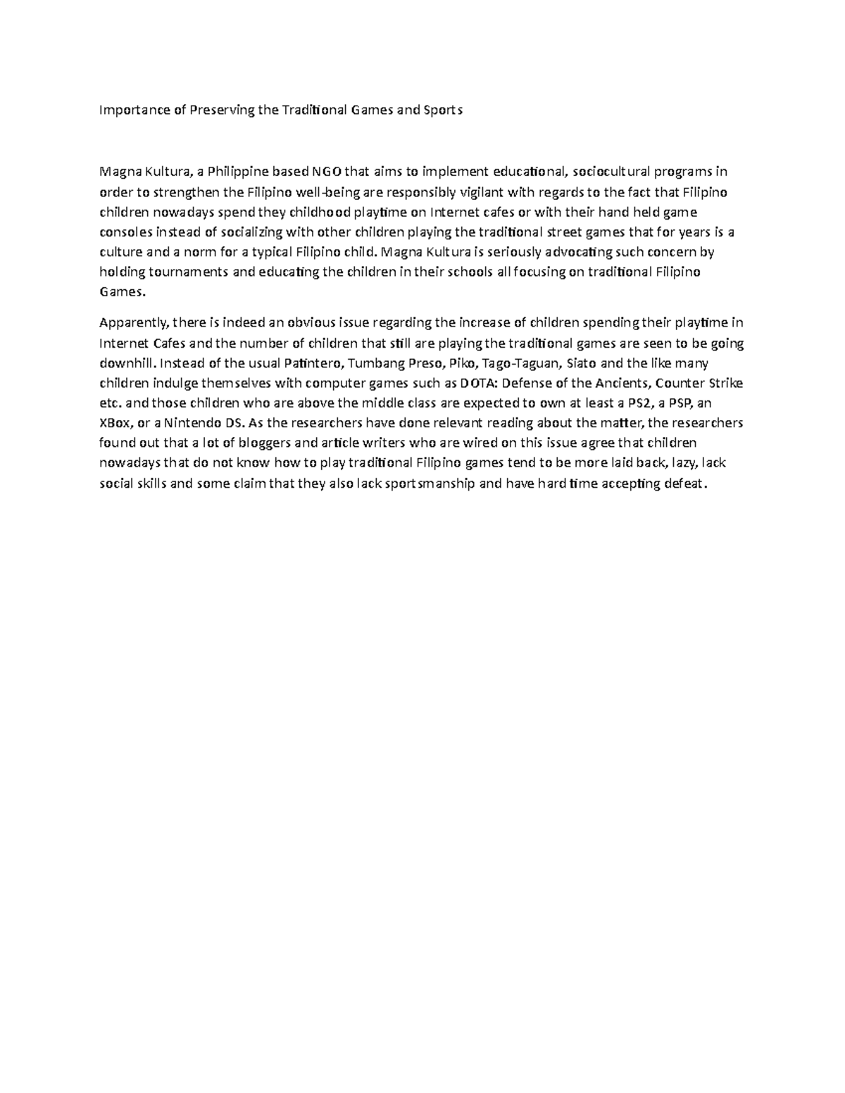 Importance of Preserving the Traditional Games and Sports - Magna ...
