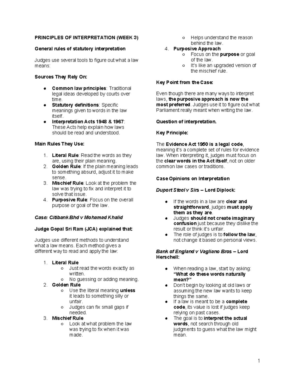 Principles of Interpretation (WEEK 3) - Key Statutory Rules and Cases ...