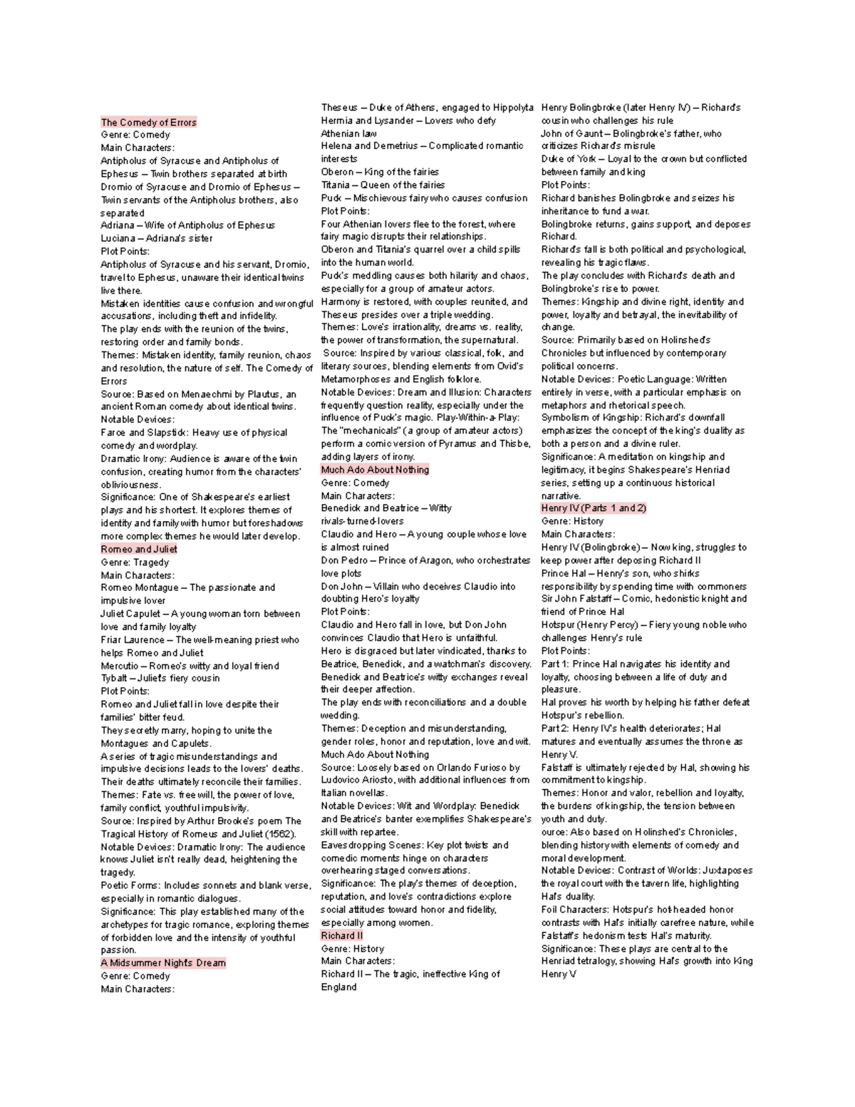 Shakespeare comedies and histories - The Comedy of Errors Genre: Comedy ...