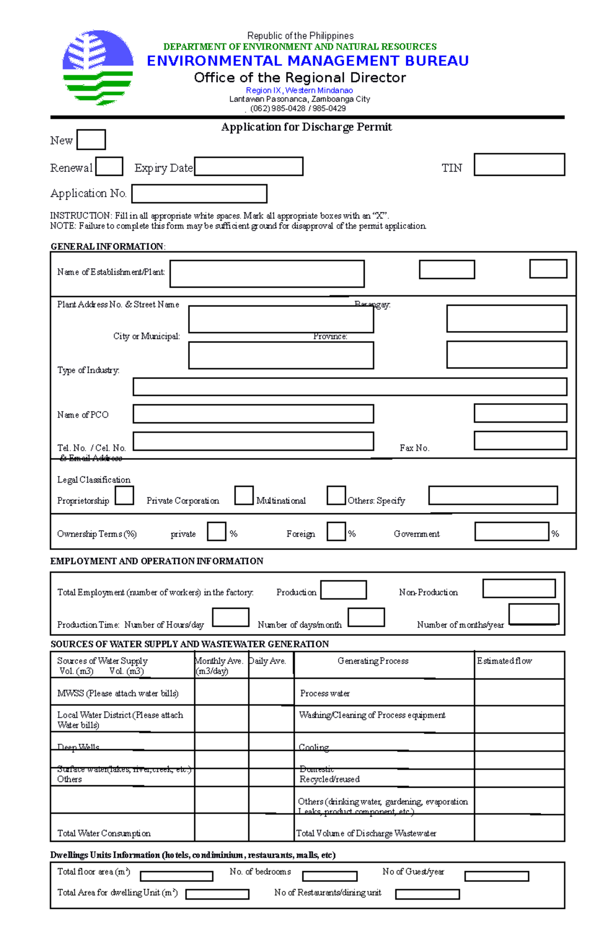 Application for Wastewater Discharge Permit - Environmental Compliance ...