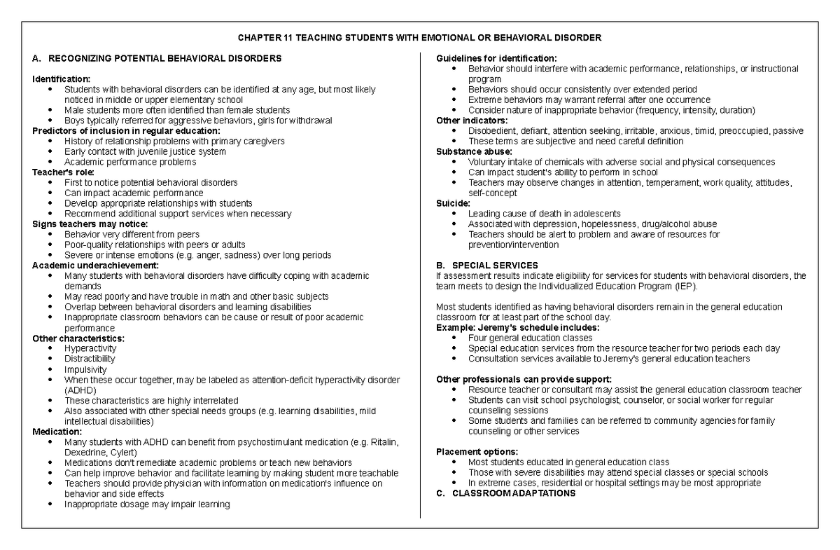 CHAPTER 11: TEACHING STUDENTS WITH EMOTIONAL & BEHAVIORAL DISORDERS ...