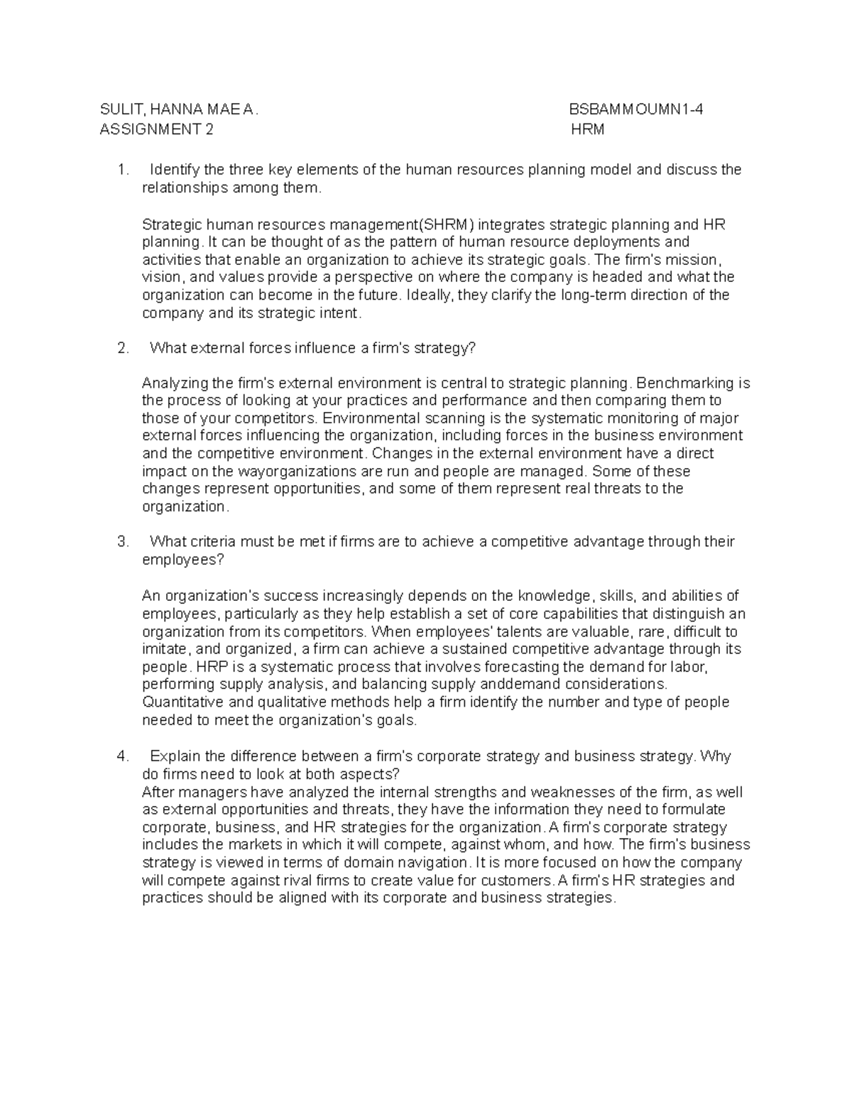 Assignment 2: Key Concepts in Human Resource Management (HRM) - Studocu