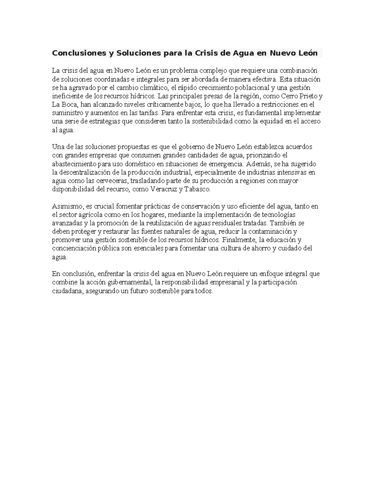 Soluciones Integrales para la Crisis de Agua en Nuevo León - Studocu