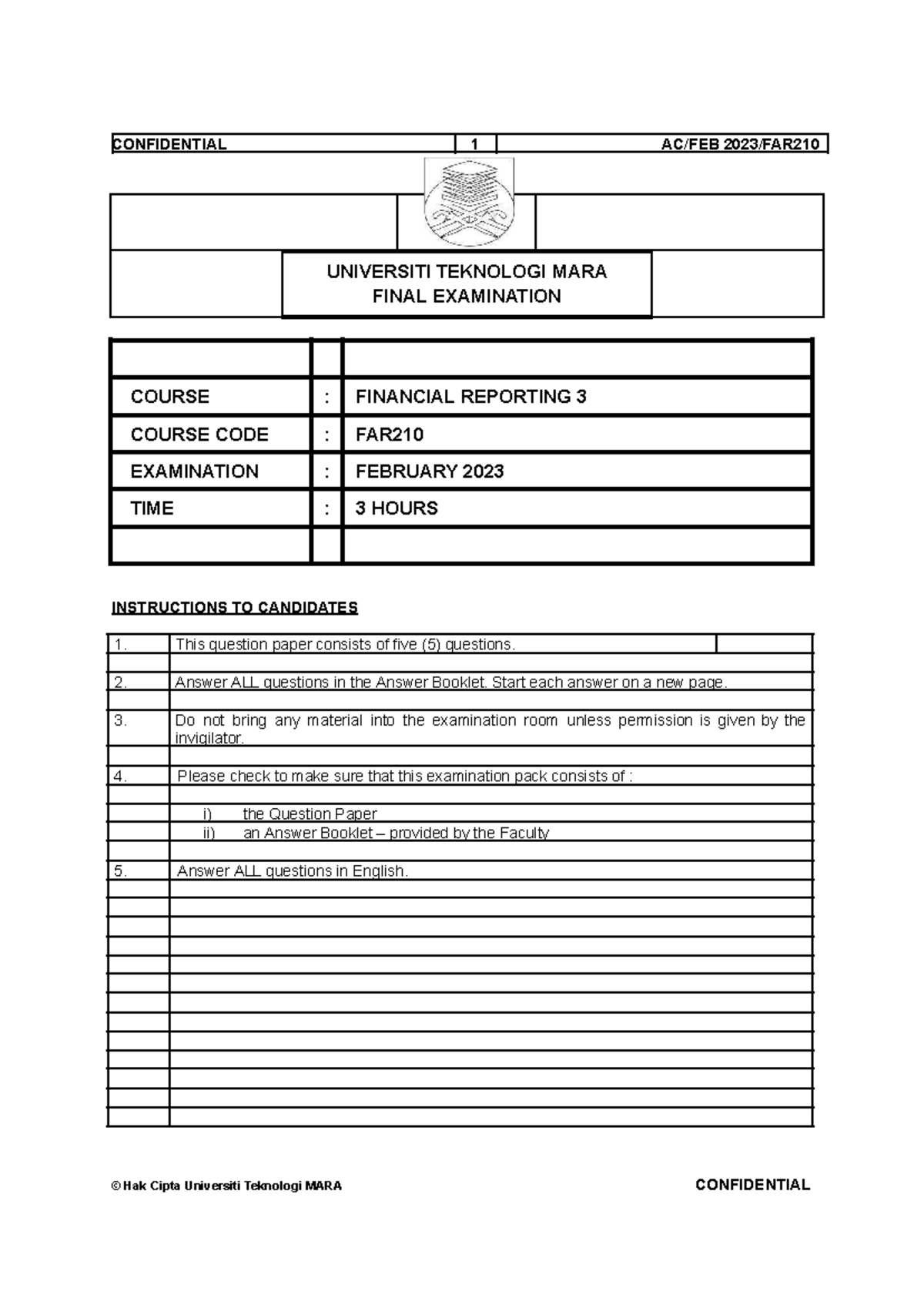 FAR210 Final Exam Questions - Financial Reporting 3 (Feb 2023) - Studocu