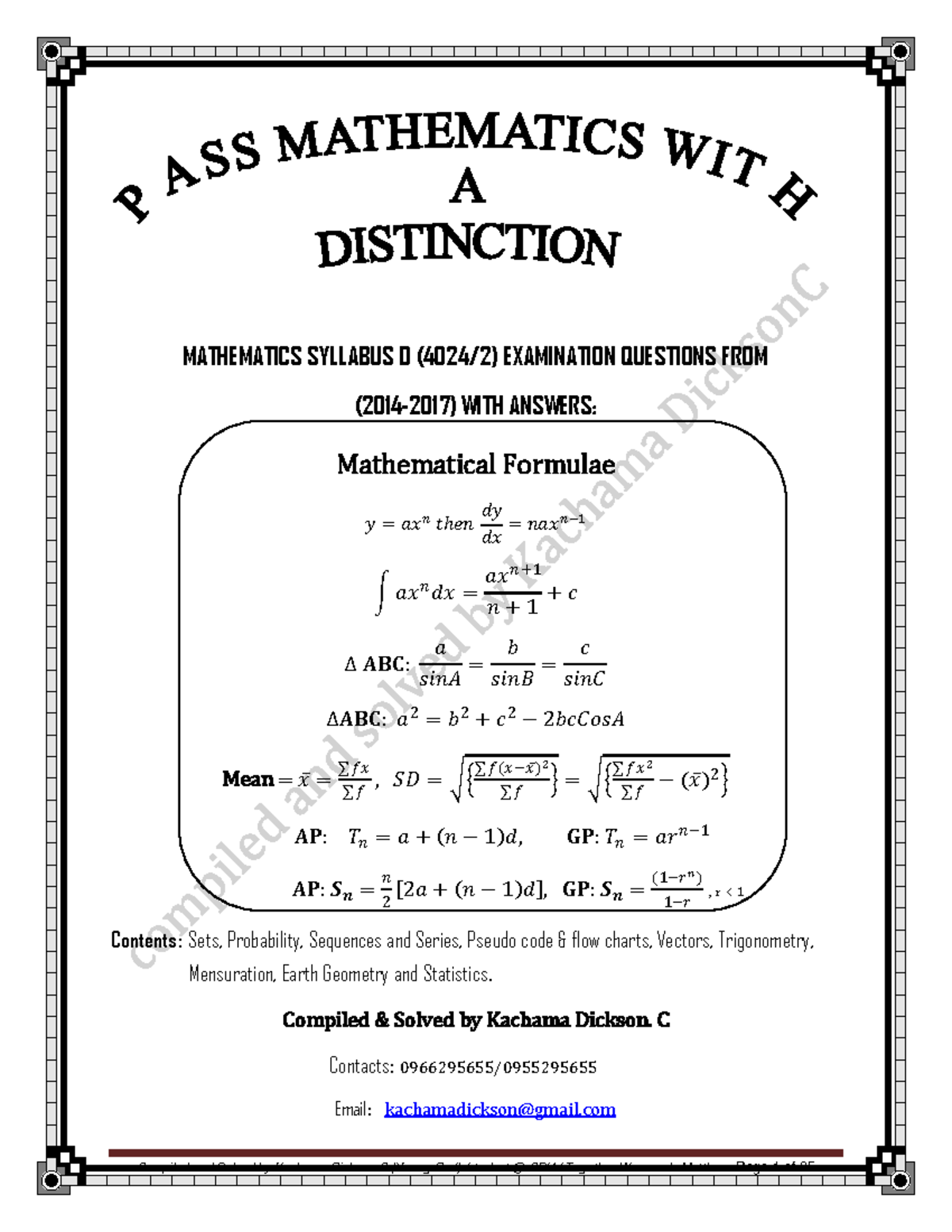 Grade 10 KDC Mathematics Past Exam Questions & Answers (2014-2017 ...