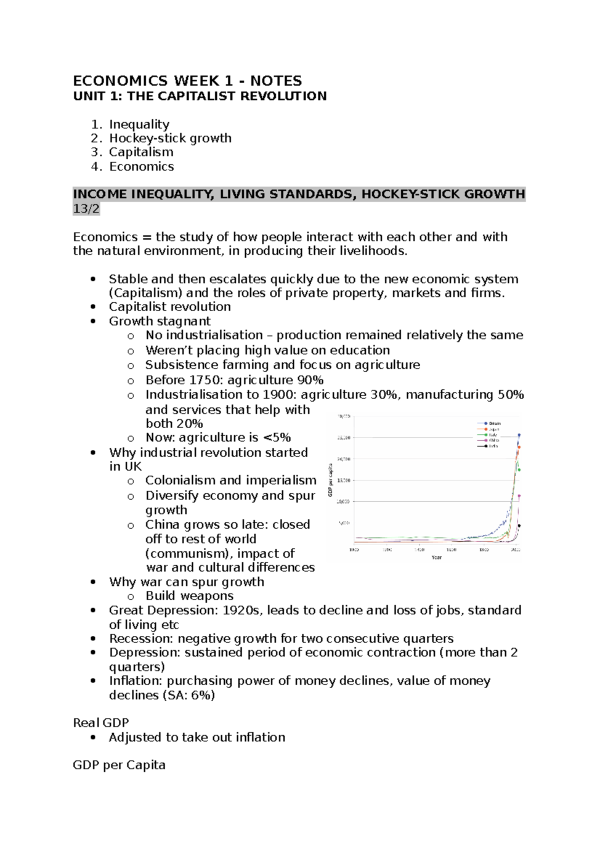 Economics Week 1 - ECONOMICS WEEK 1 - NOTES UNIT 1: THE CAPITALIST ...
