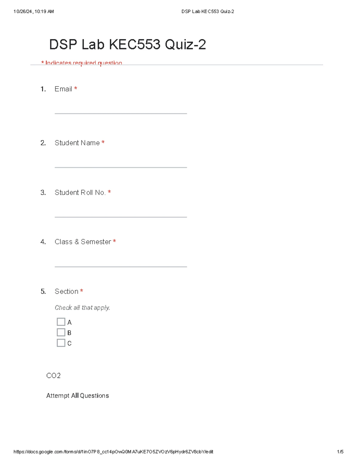 DSP Lab BEC553 Quiz-1 - Google Forms - 1. Email * 2. 3. 4. 5. Check all ...