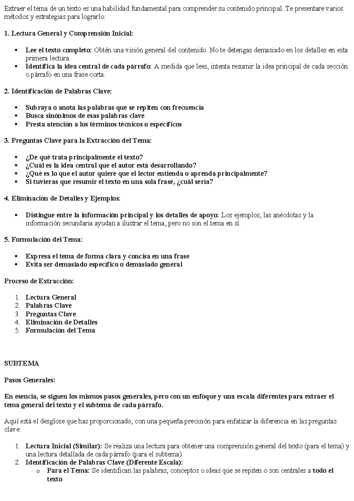 TEMA Y Subtema: Estrategias para Extraer el Tema de un Texto - Studocu