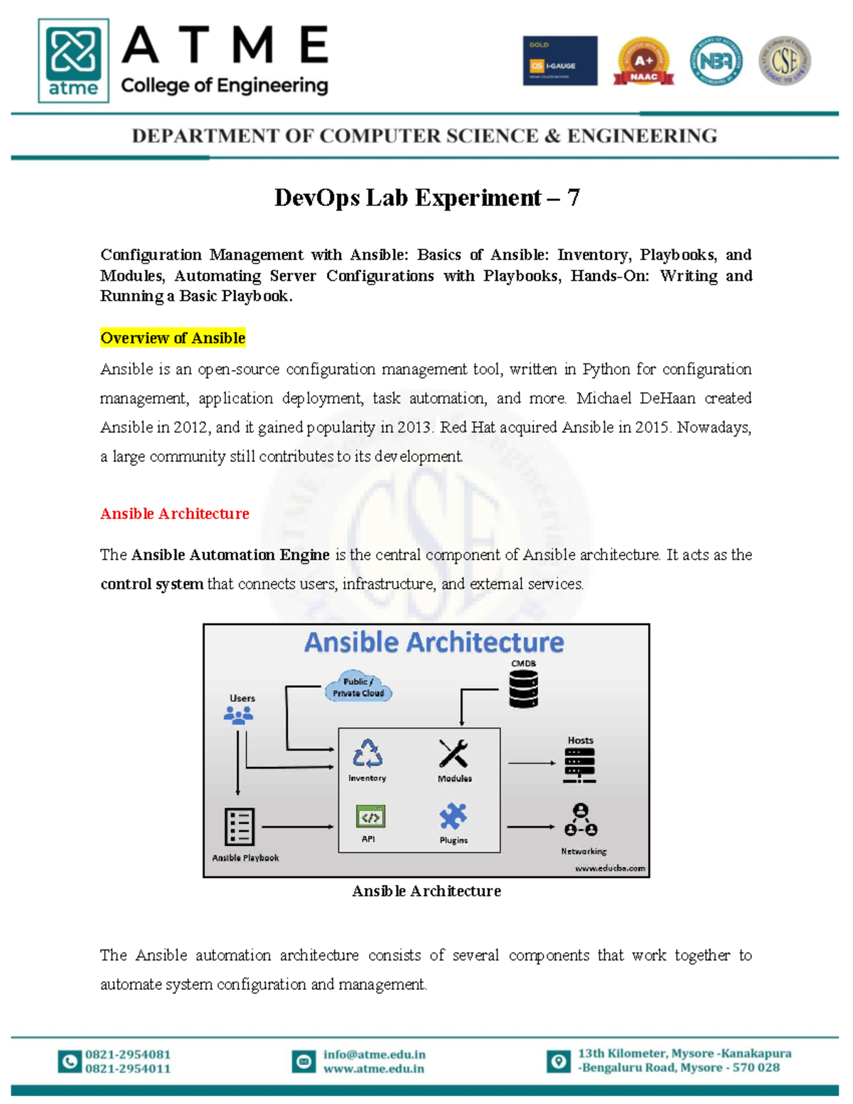 DevOps Lab Exp 7: Config Mgmt with Ansible - Basics & Playbooks - Studocu