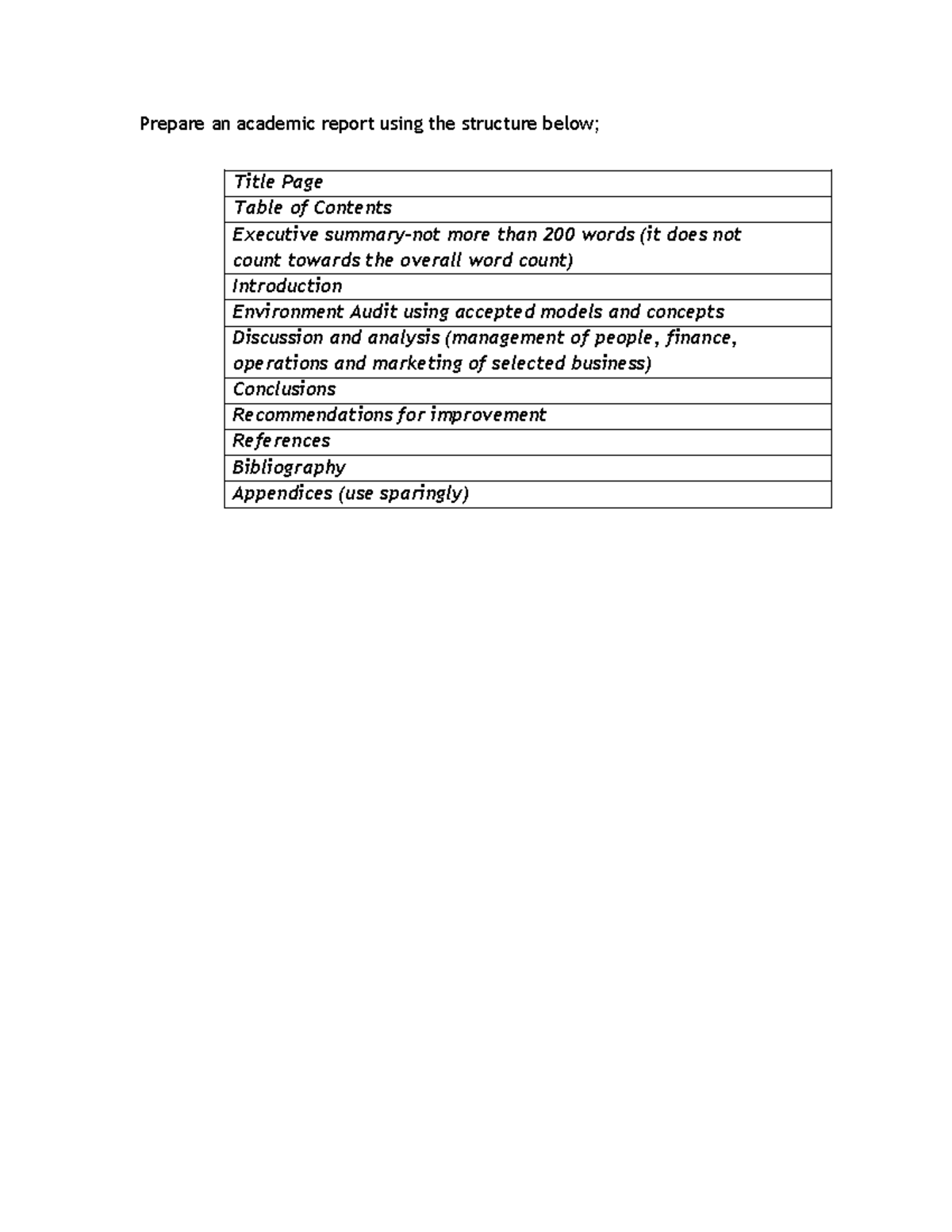 Structure - Study materials - Business Management - Prepare an academic ...