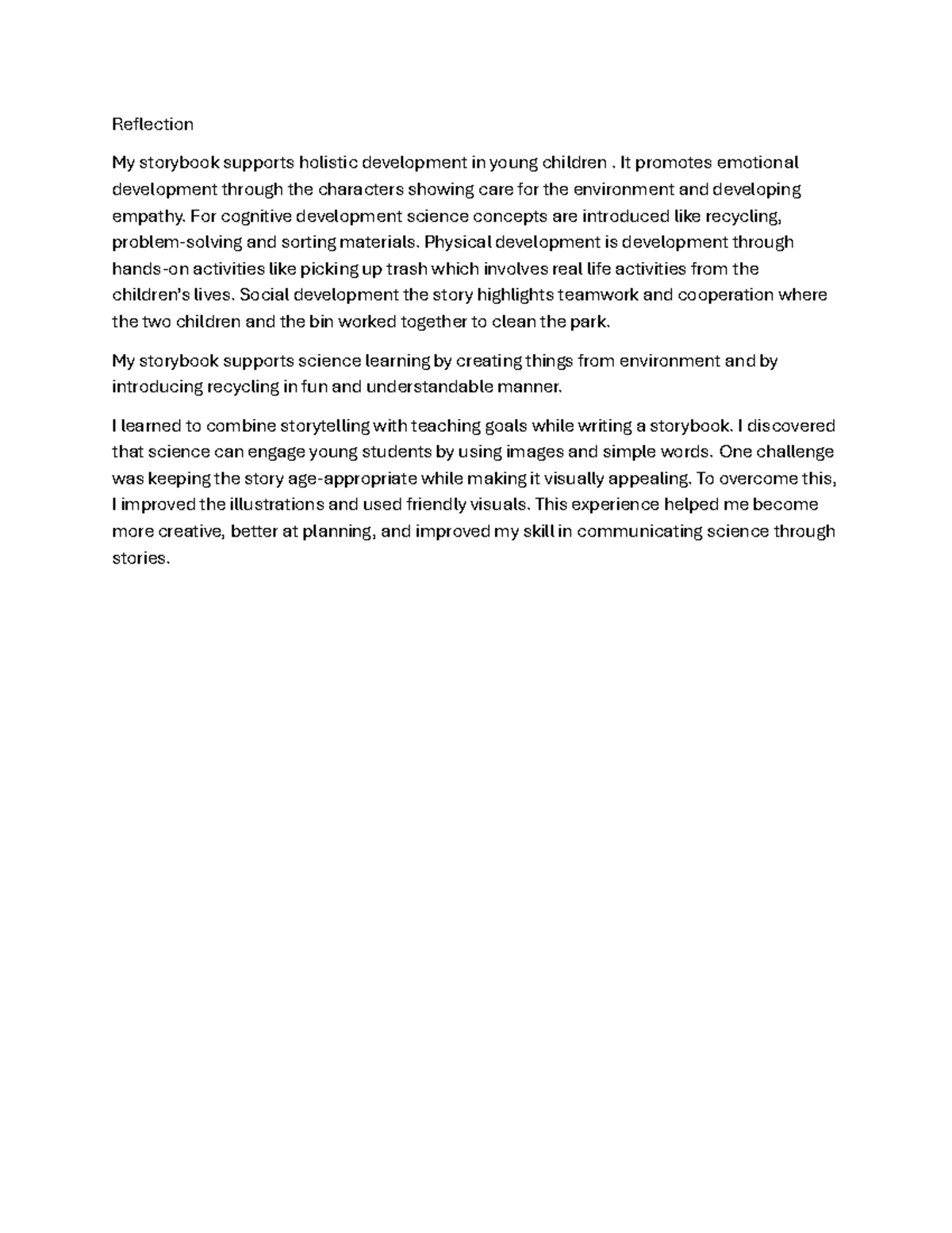 Reflection on My Storybook: Holistic Development in Young Children ...