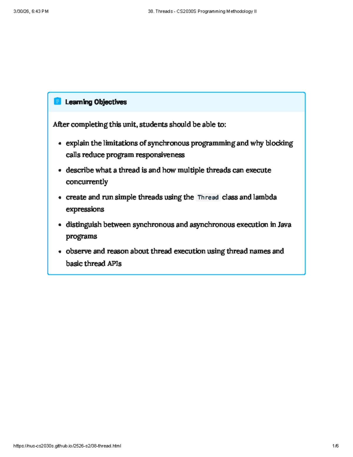 Unit 38: Threads Overview - CS2030S Programming Methodology II - Studocu