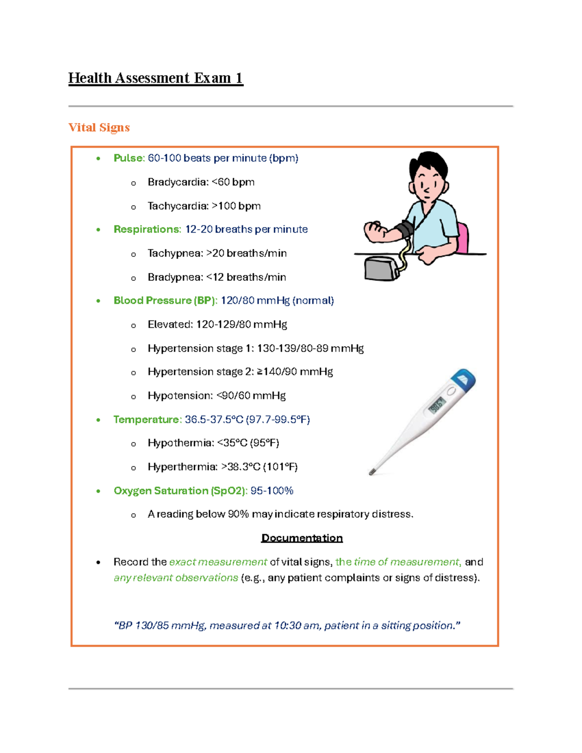 Health Assessment Exam 1: Vital Signs and Pressure Injury Guidelines ...
