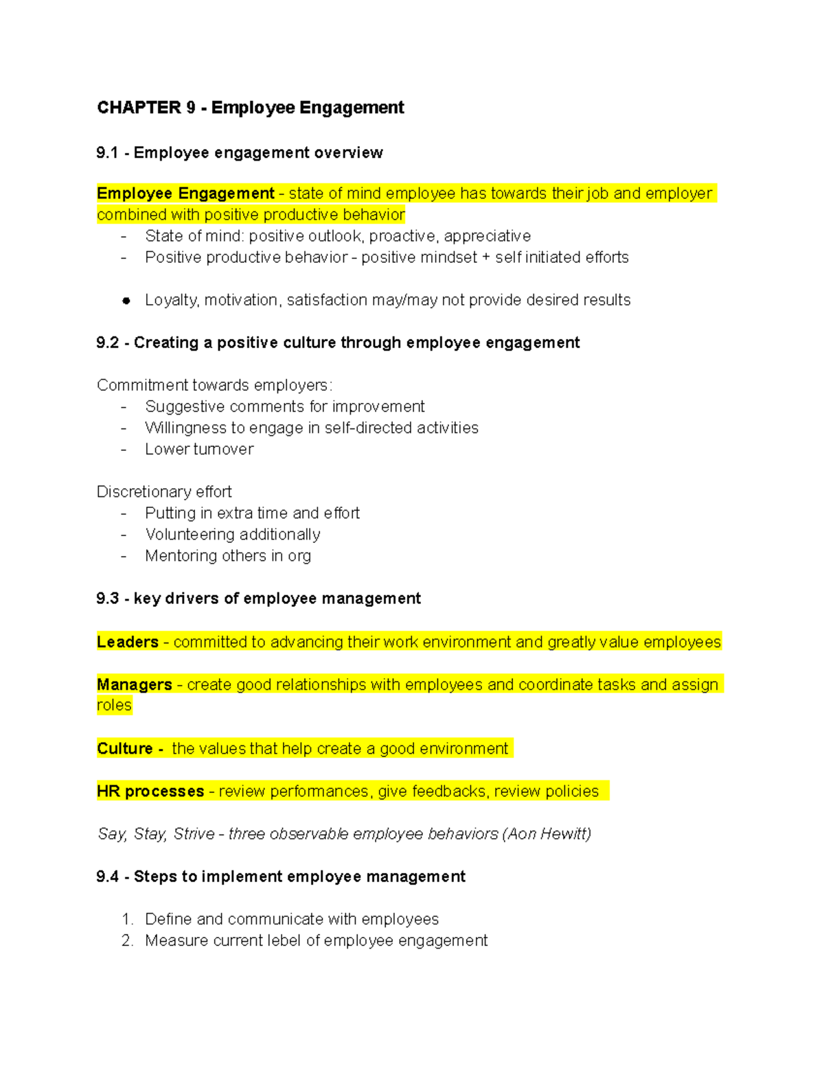 Study Guide 9: Employee Engagement in Intro to Management - Studocu
