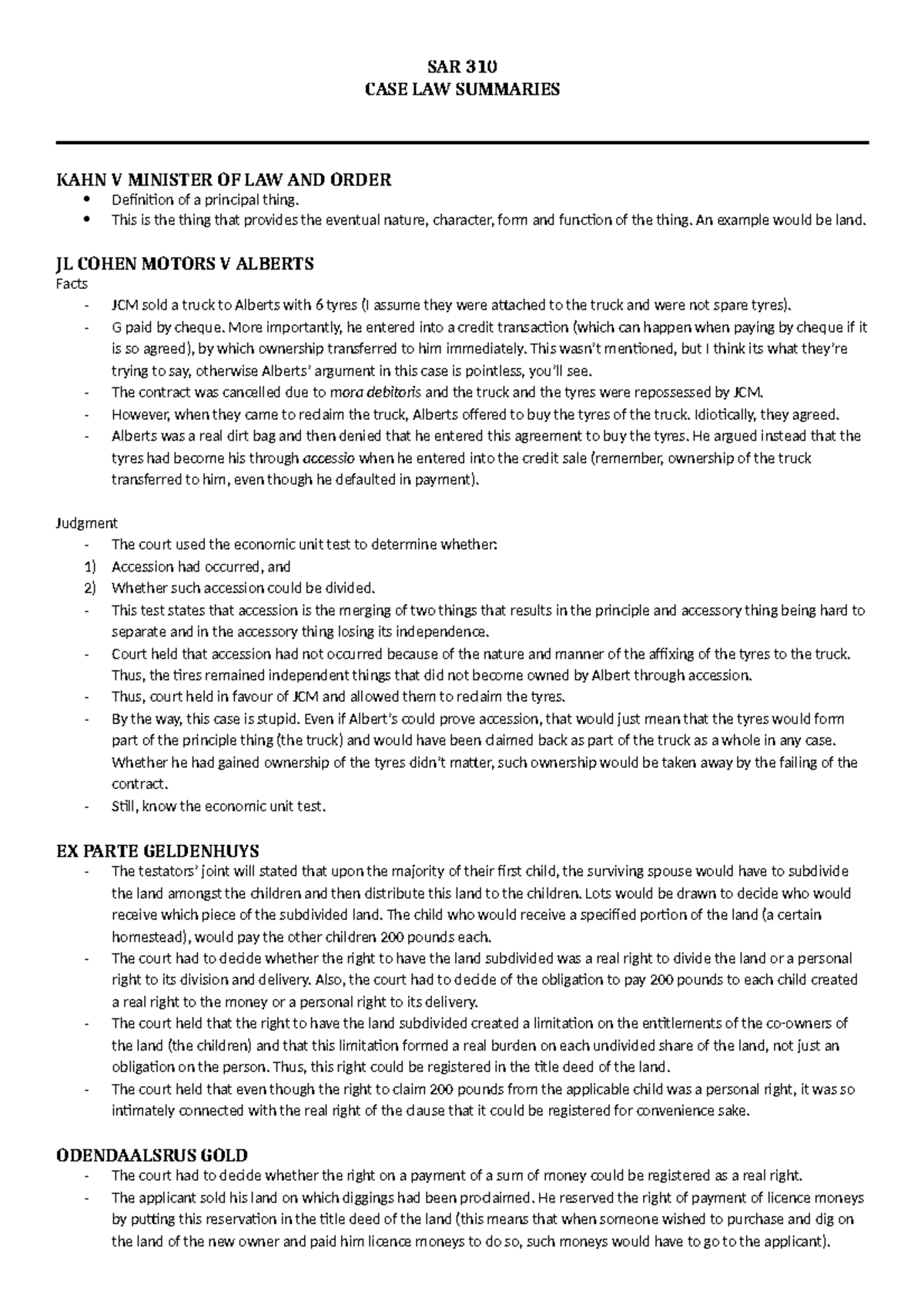 SAR 310 CASE LAW SUMMARIES: Key Legal Principles and Judgments - Studocu