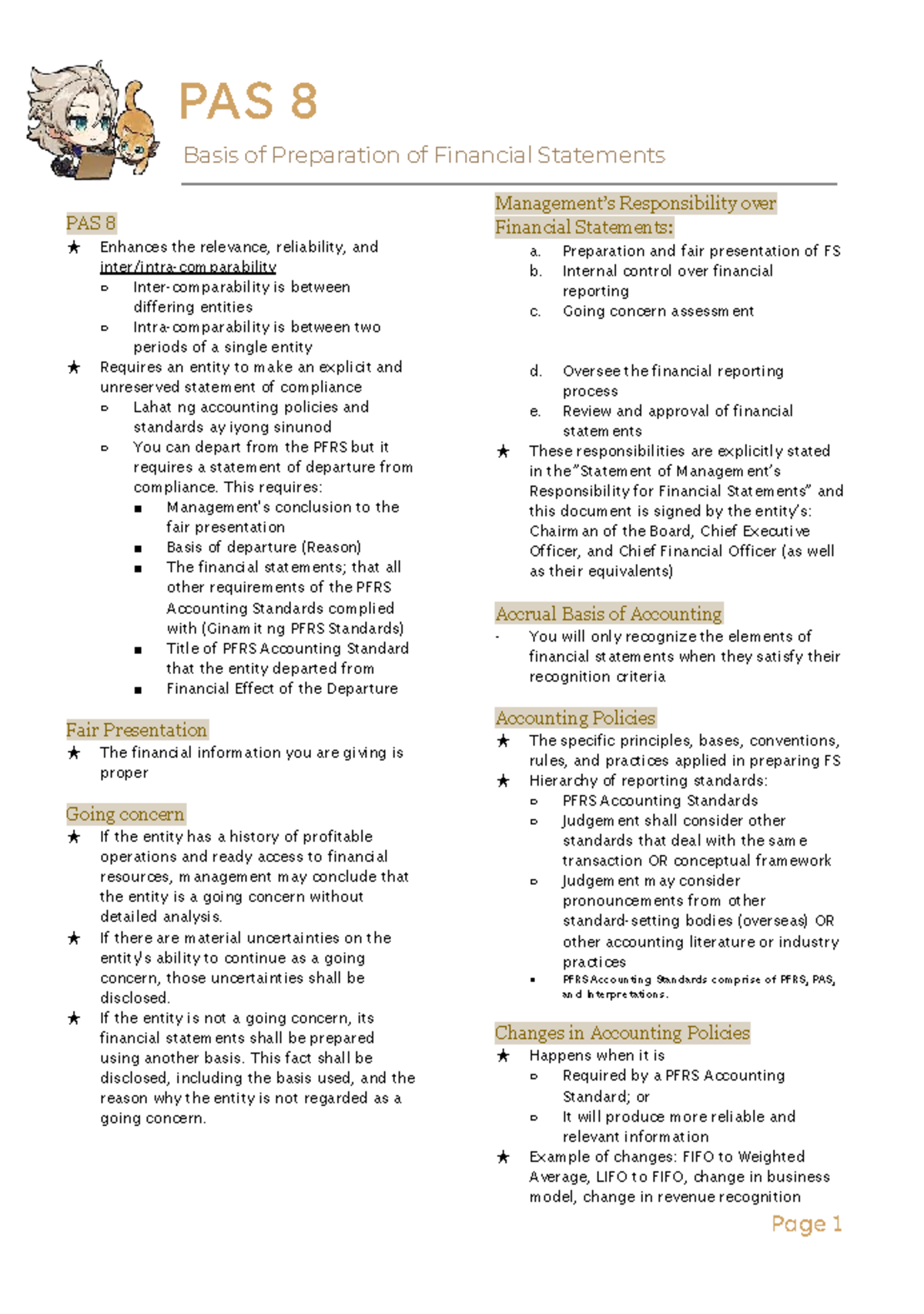 PAS 8 - Basis of Preparation of Financial Statements Overview - Studocu