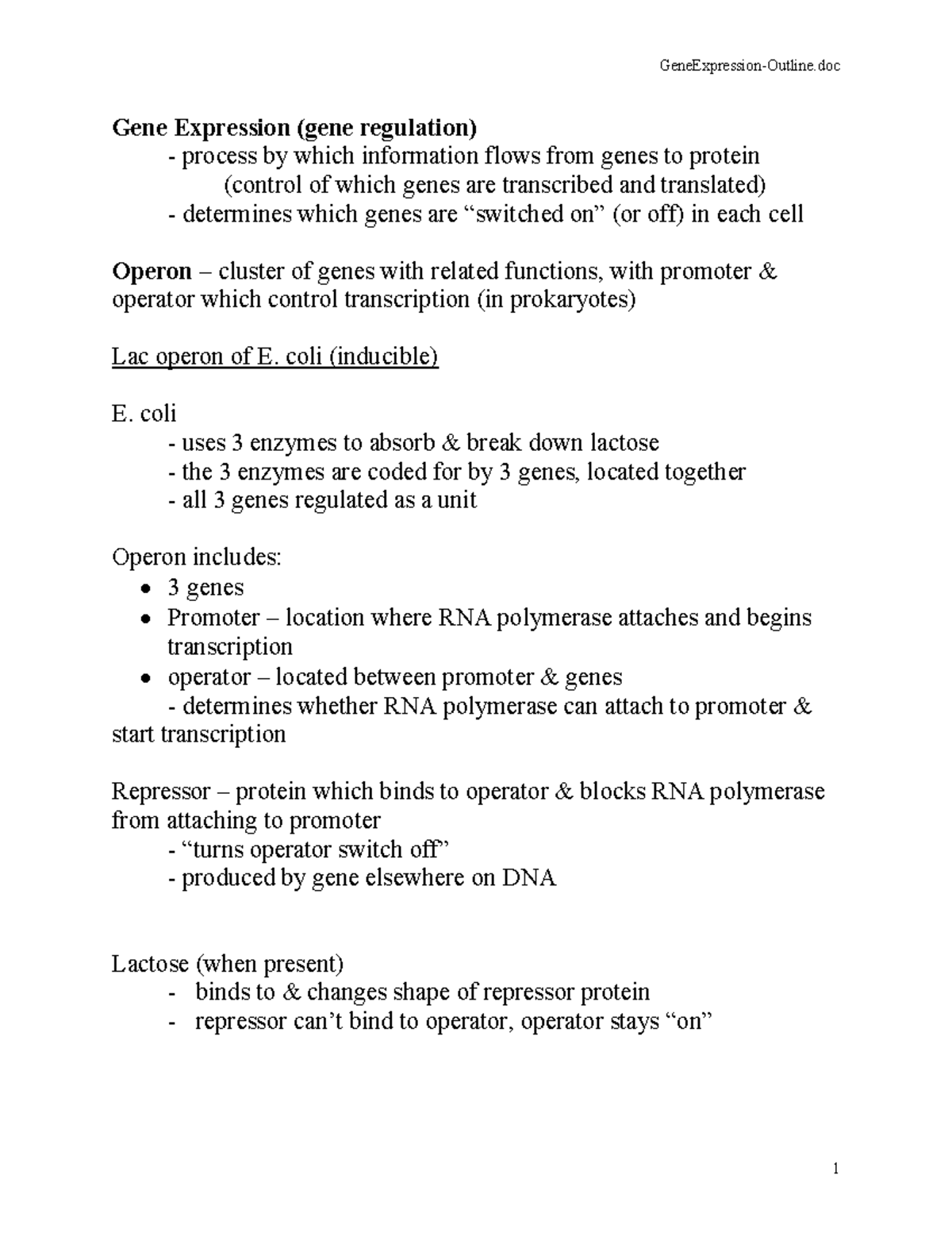 Gene Expression Overview and Operon Function (Bio 101) - Gene ...