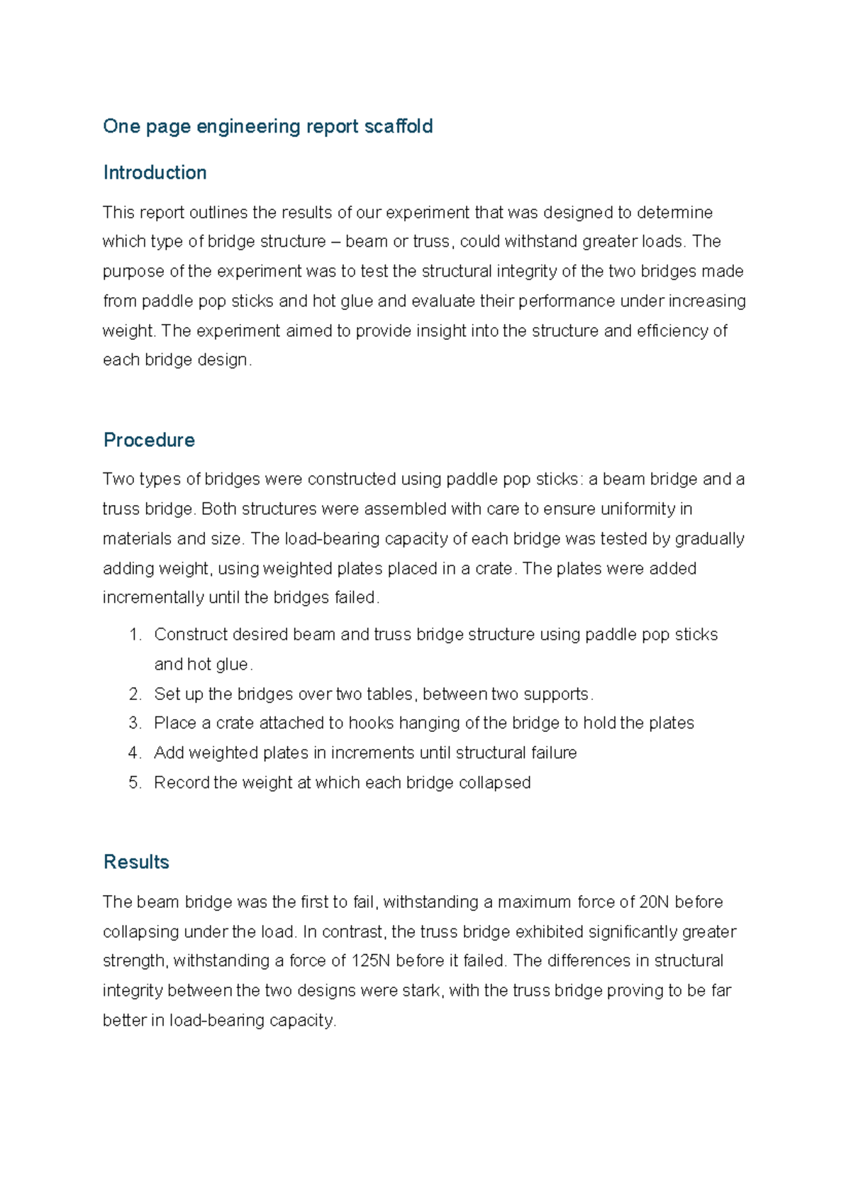 ENGR 101: Bridge Structure Experiment Report - Studocu