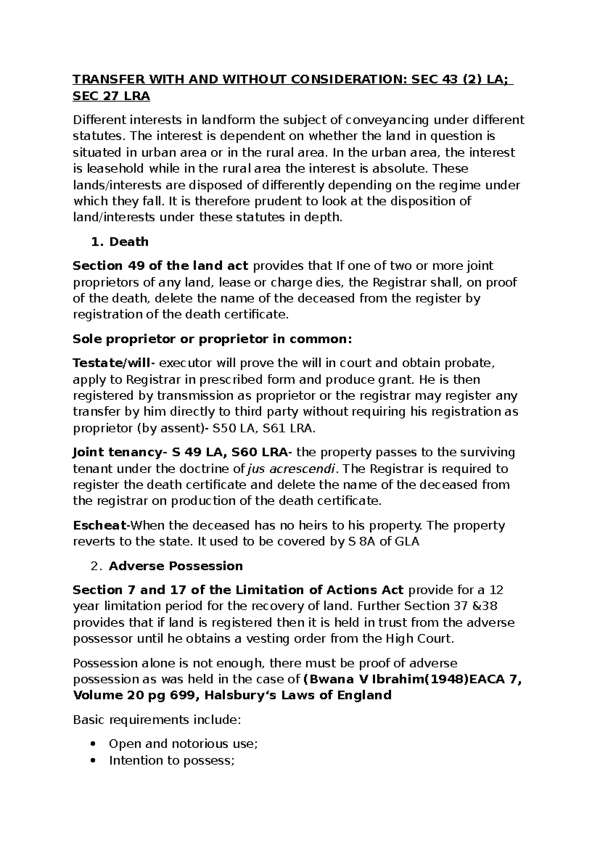 Transfer with and without Consideration: Sec 43(2) & Sec 27 LRA ...