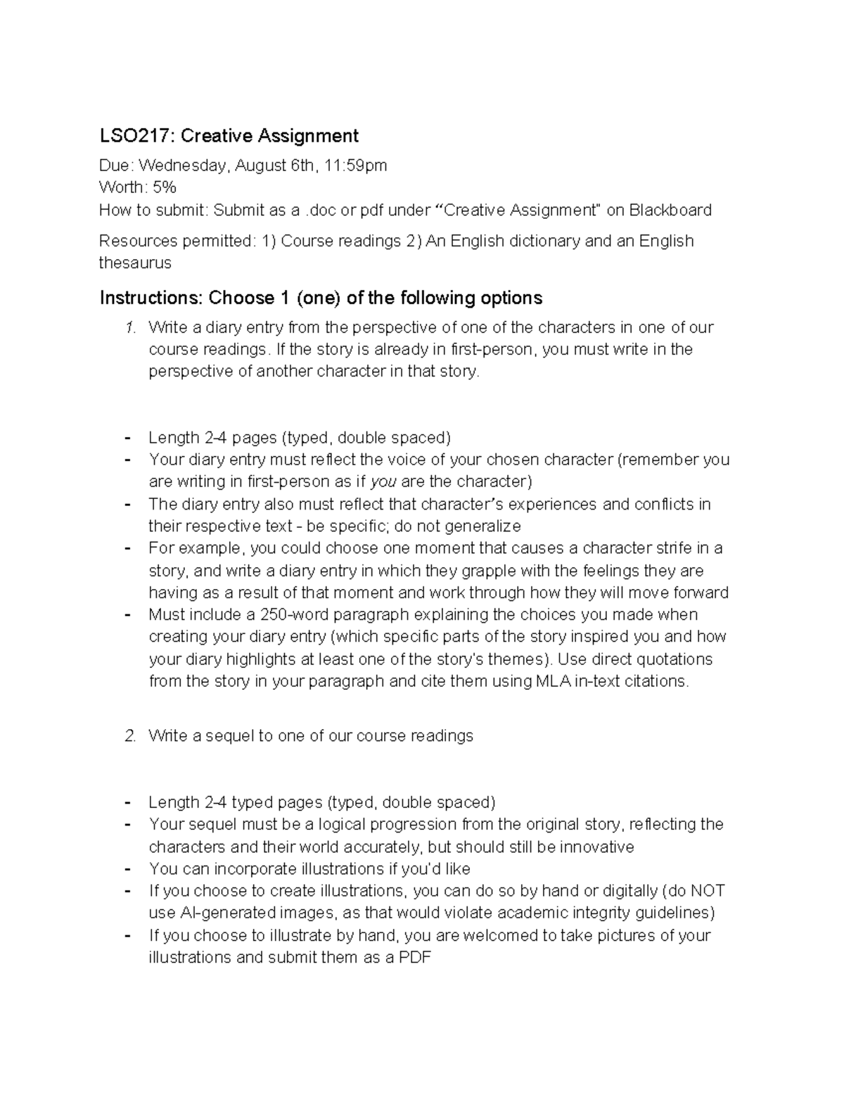 LSO217: Creative Assignment Guidelines and Instructions - Studocu
