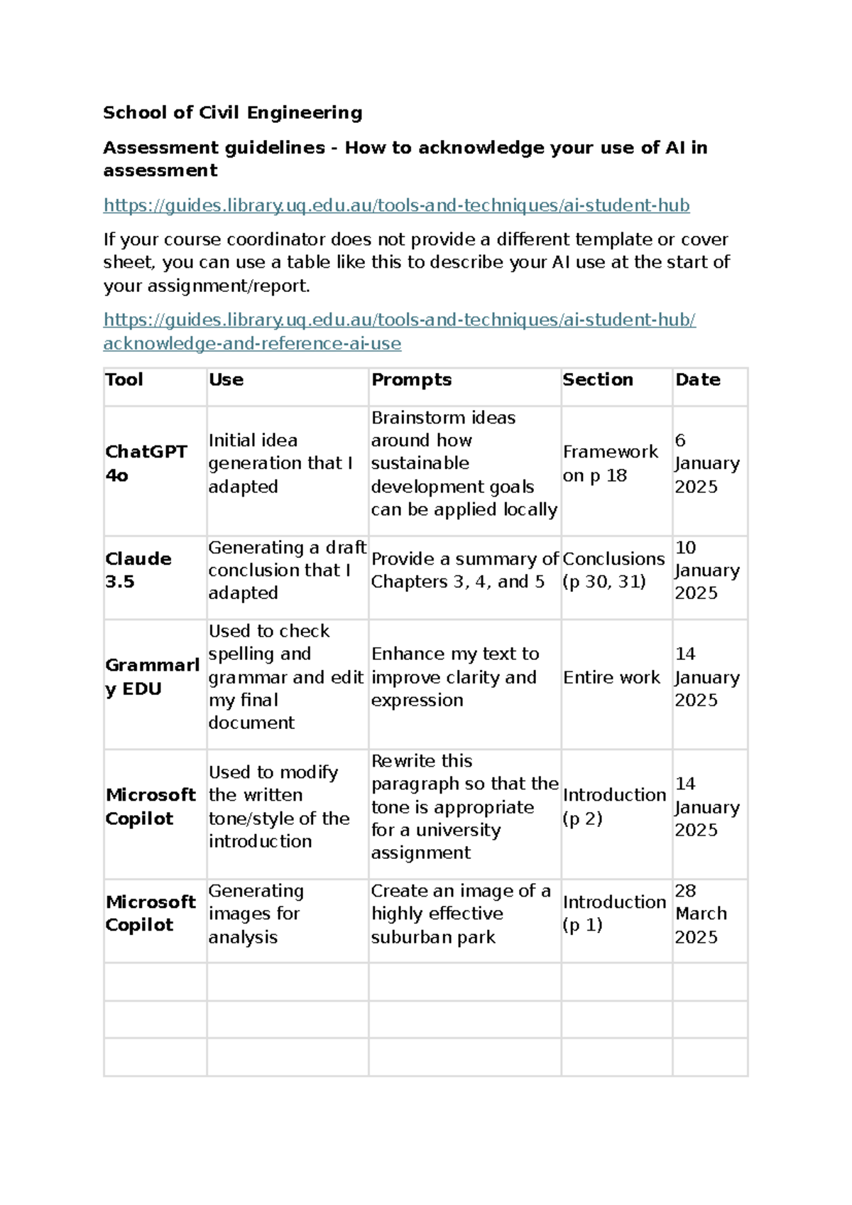 School of Civil Engineering - Assessment Guidelines for AI Use - Studocu