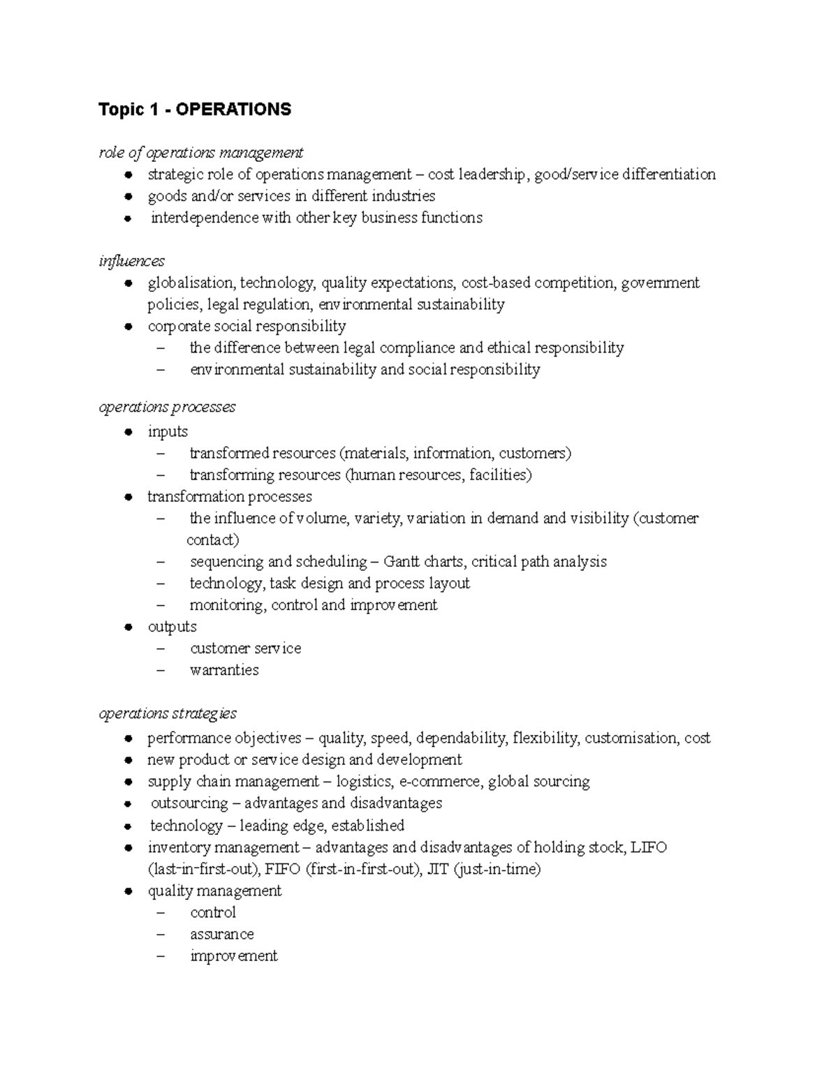 HSC Business Studies Syllabus - Operations, Finance & HR Topics - Studocu