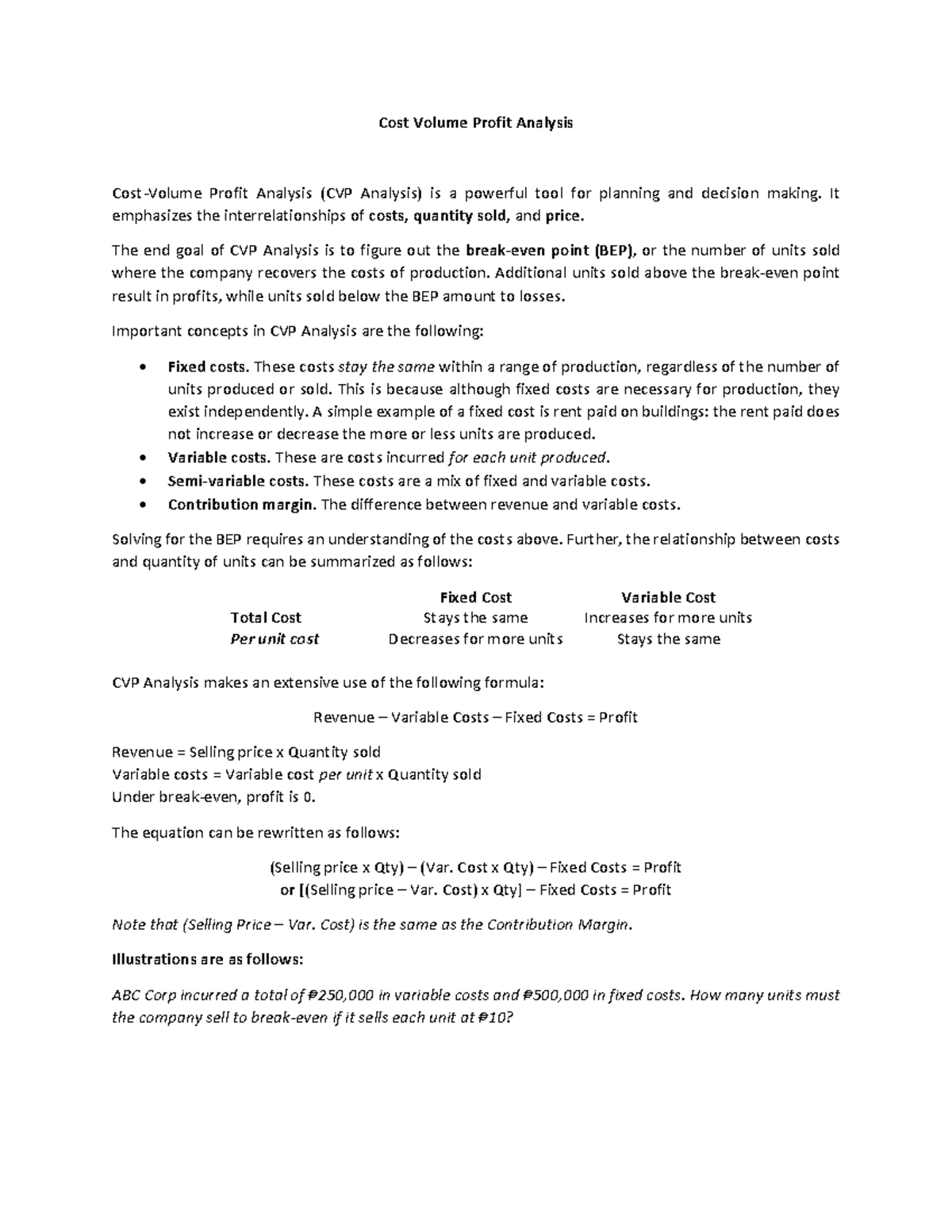 Cost Volume Profit Analysis Notes (CVP) for Effective Decision Making ...