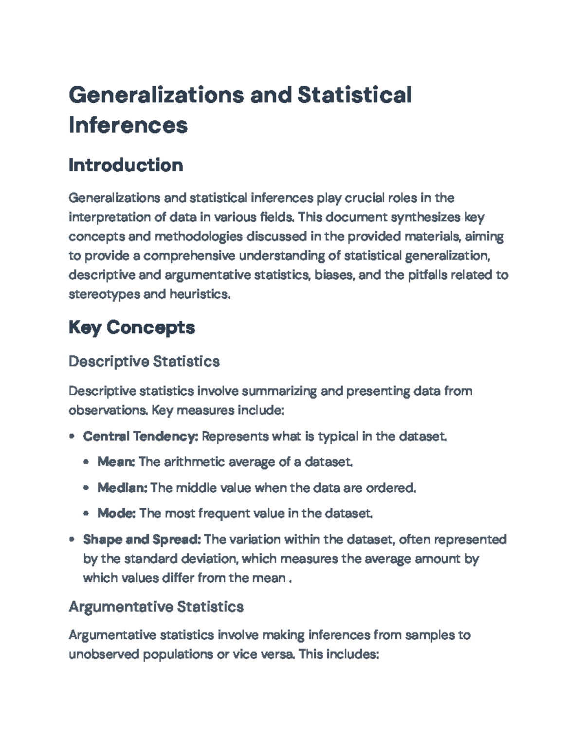Generalizations and Statistical Inferences: A Comprehensive Overview ...