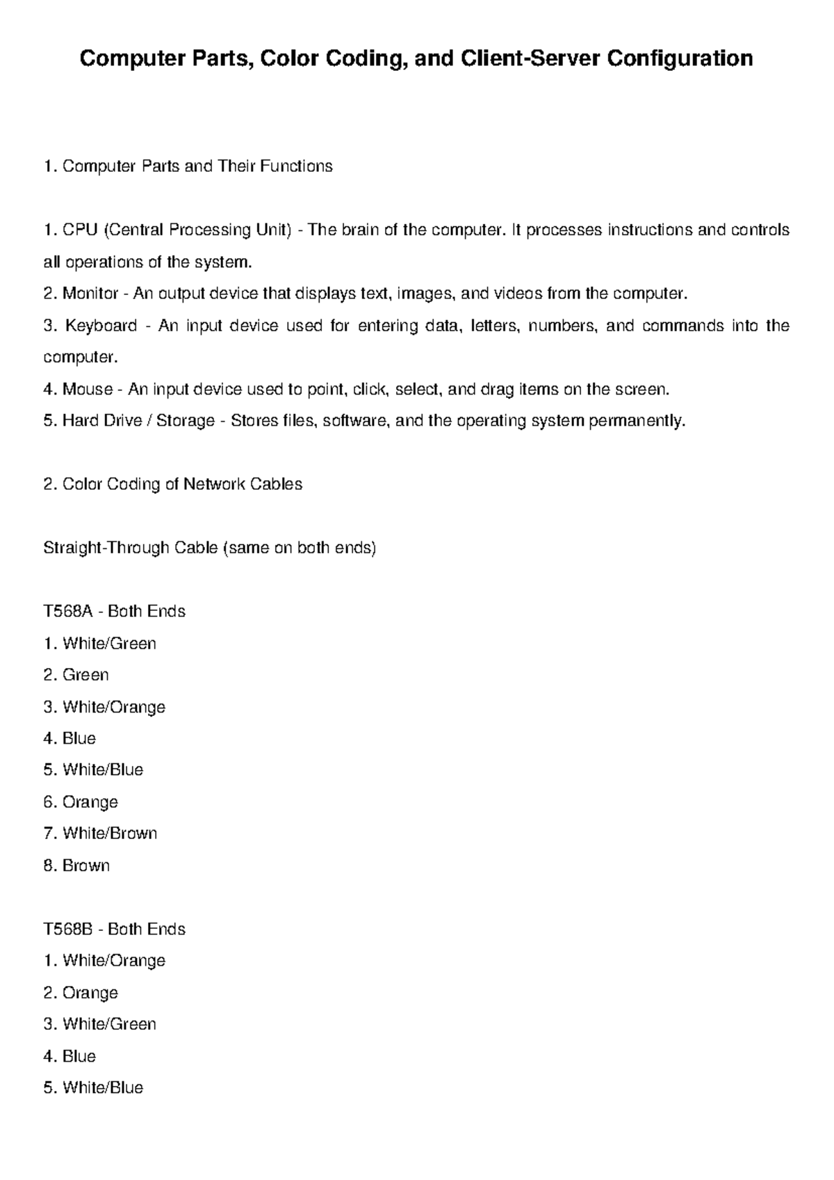 Computer Parts and Network Configuration Guide - Studocu