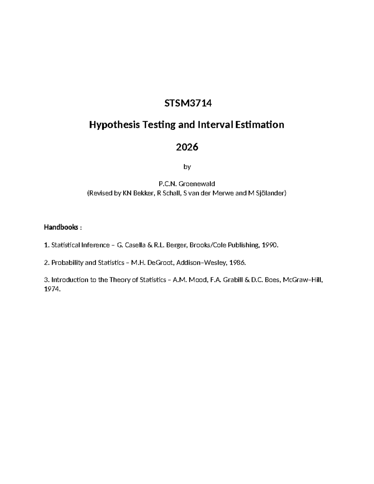STSM3714 Hypothesis Testing & Interval Estimation Notes 2026 - Studocu