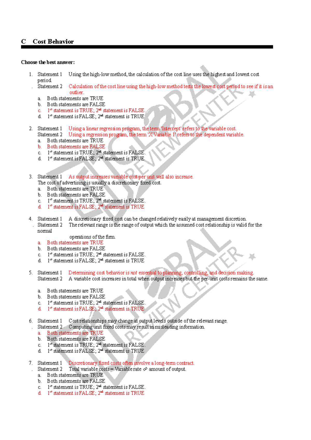 Cost Behavior Analysis: CBA 101 - Quiz Solutions and Explanations - Studocu