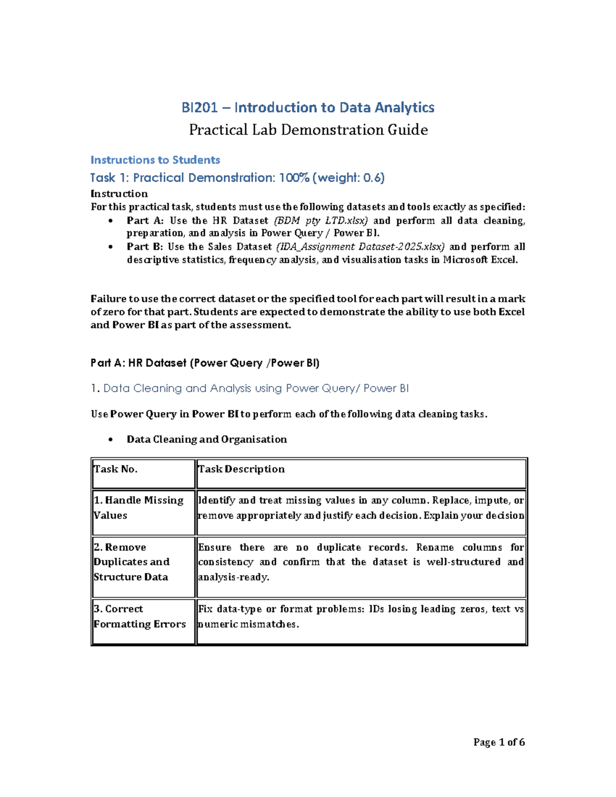 BI201 Practical Lab Guide: Data Cleaning & Visualization Tasks - Studocu