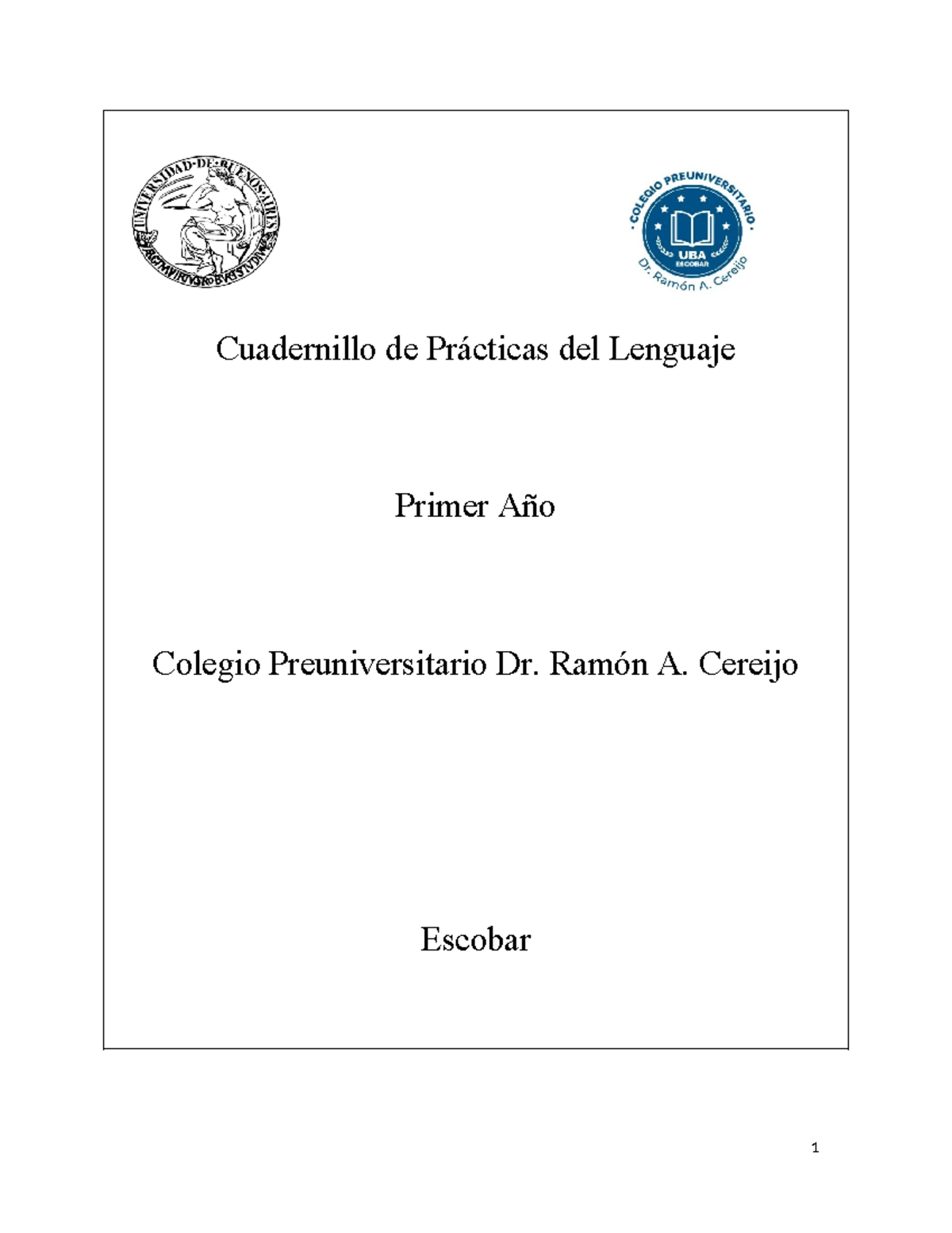 Cuadernillo de Prácticas del Lenguaje - Primer Año - Unidad 1: La ...