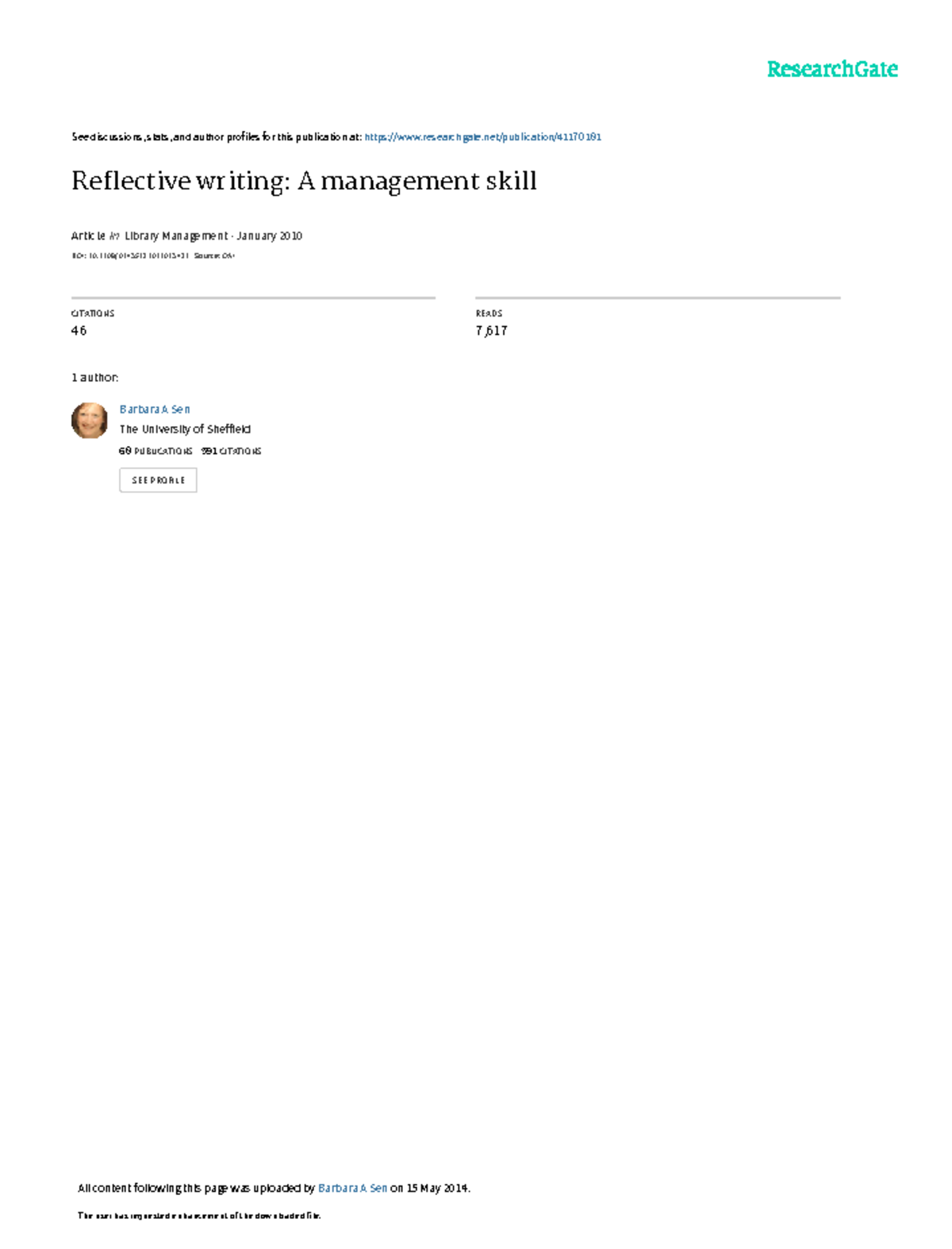 Reflective Writing as a Management Skill in Library Studies (INF6005 ...