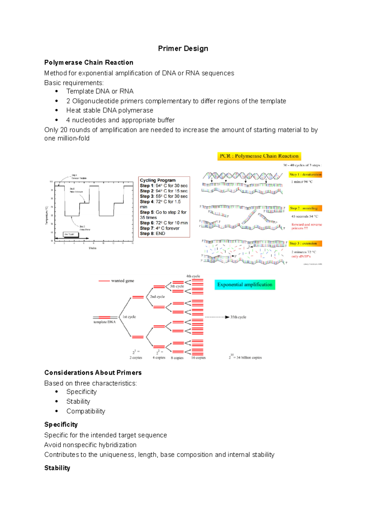 PCR Primer Design - Lecture Notes 5: Essential Guidelines for Success ...