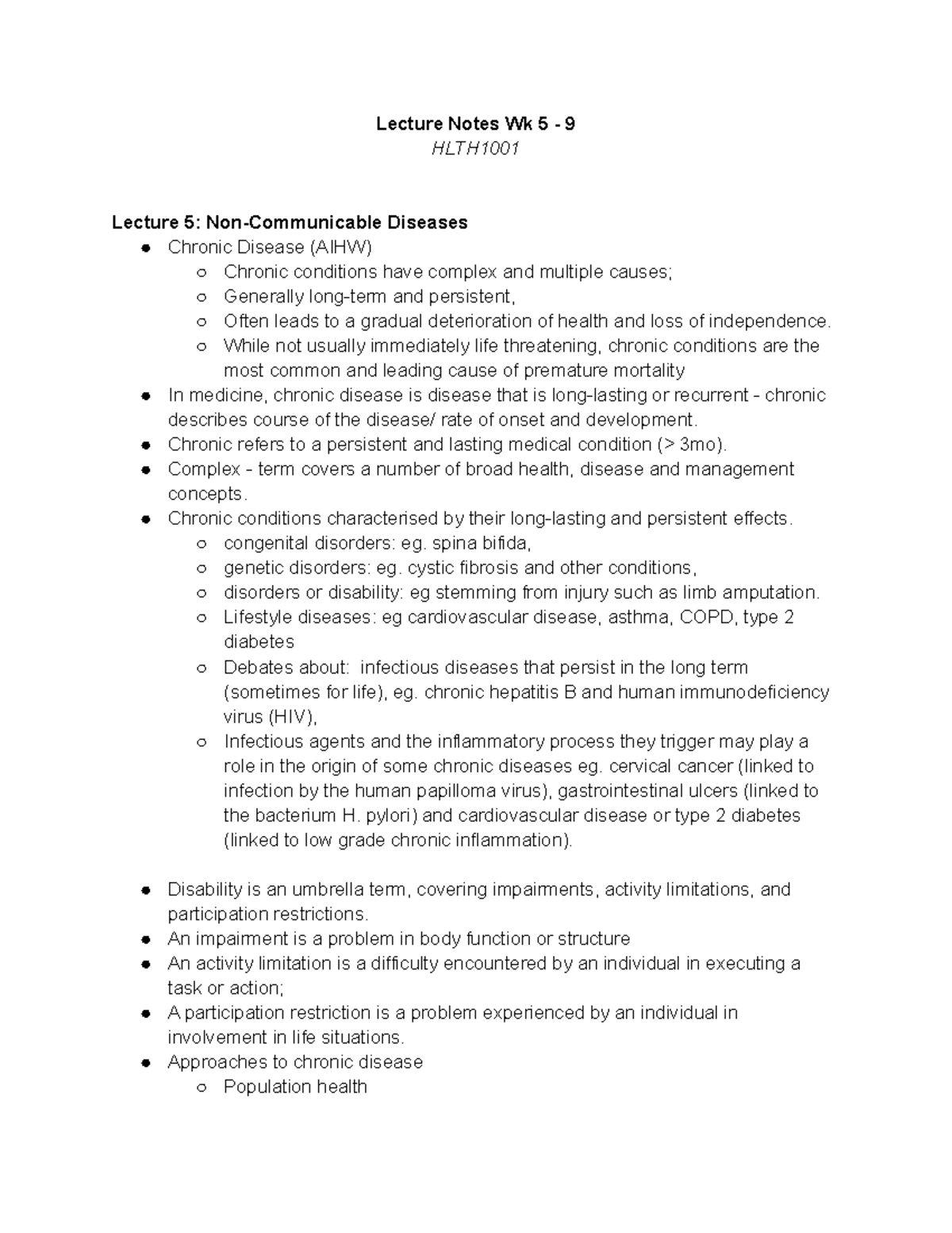Lecture Notes Part 2 (Wk 5 - 9) - Lecture Notes Wk 5 - 9 HLTH Lecture 5 ...