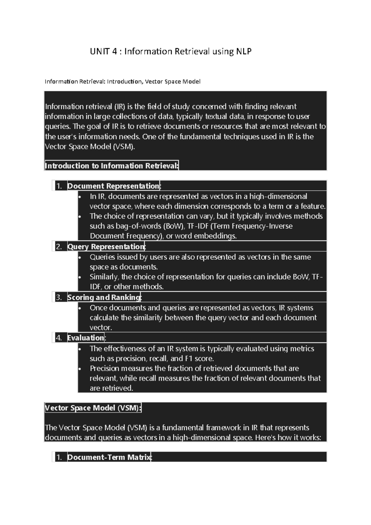 NLP UNIT 4 Information Retrieval using NLP - UNIT 4 : Information ...