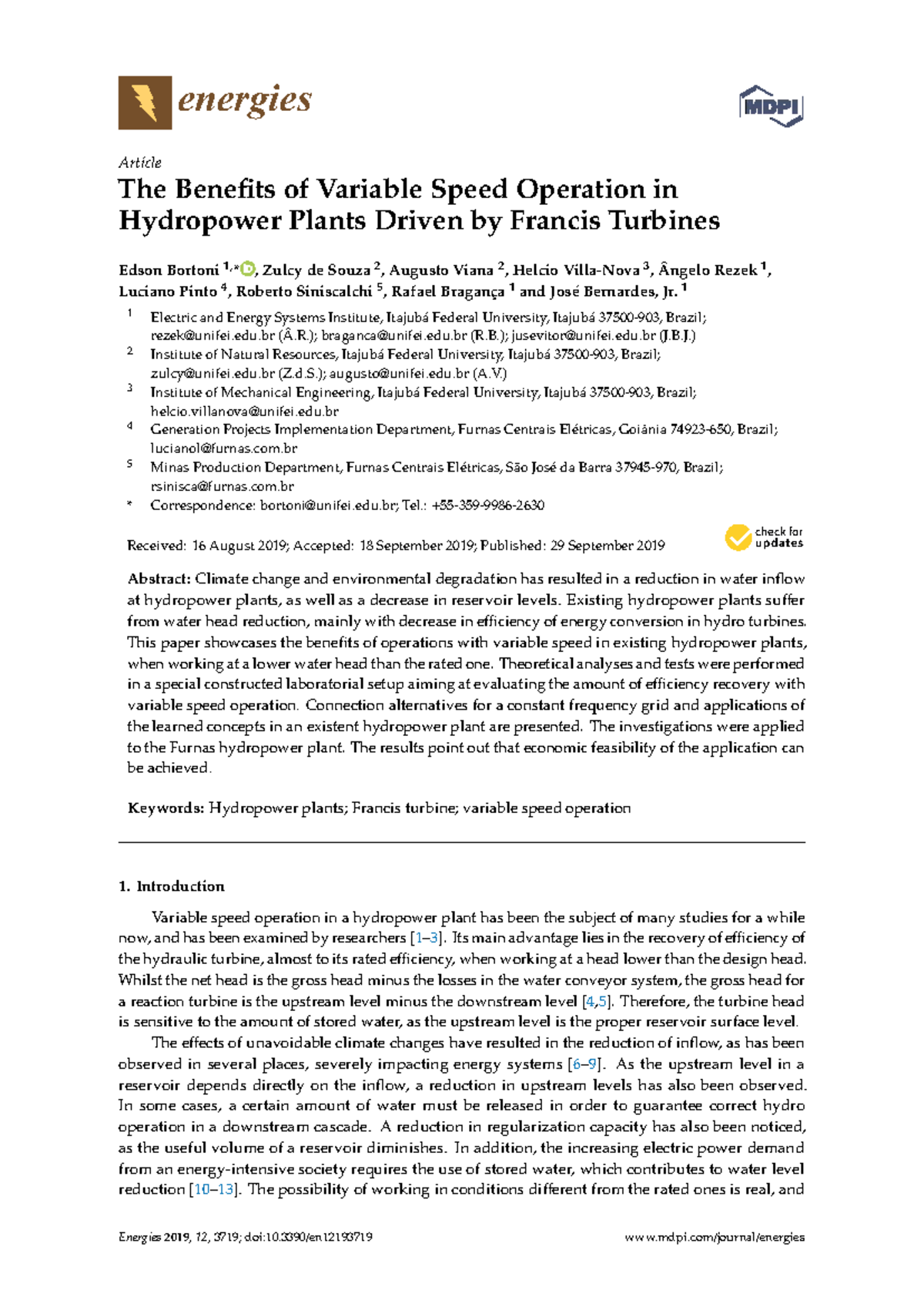 Energies 12: The Benefits of Variable Speed Operation in Hydropower ...
