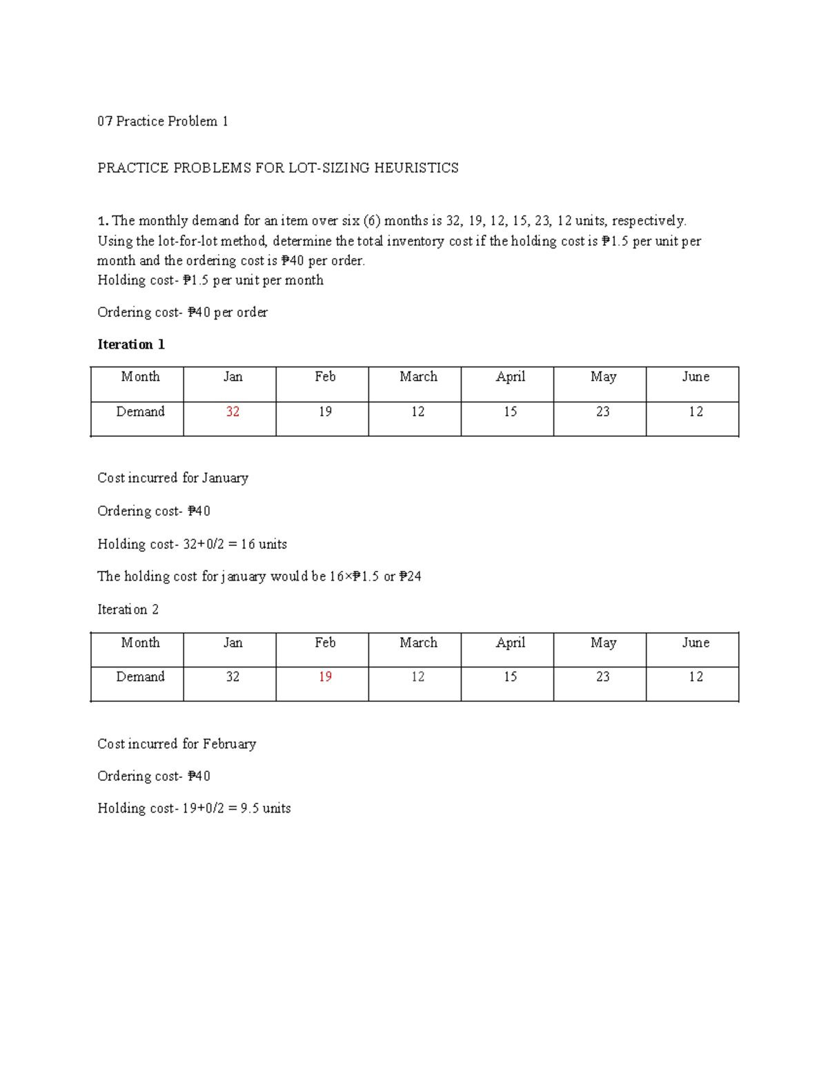 Lot-Sizing Heuristics Practice Problems for Inventory Cost Analysis ...