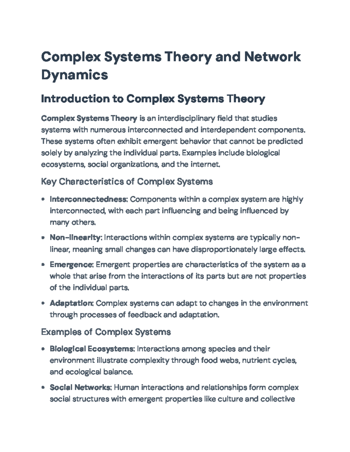 Complex Systems Theory and Network Dynamics Overview - Complex Systems ...