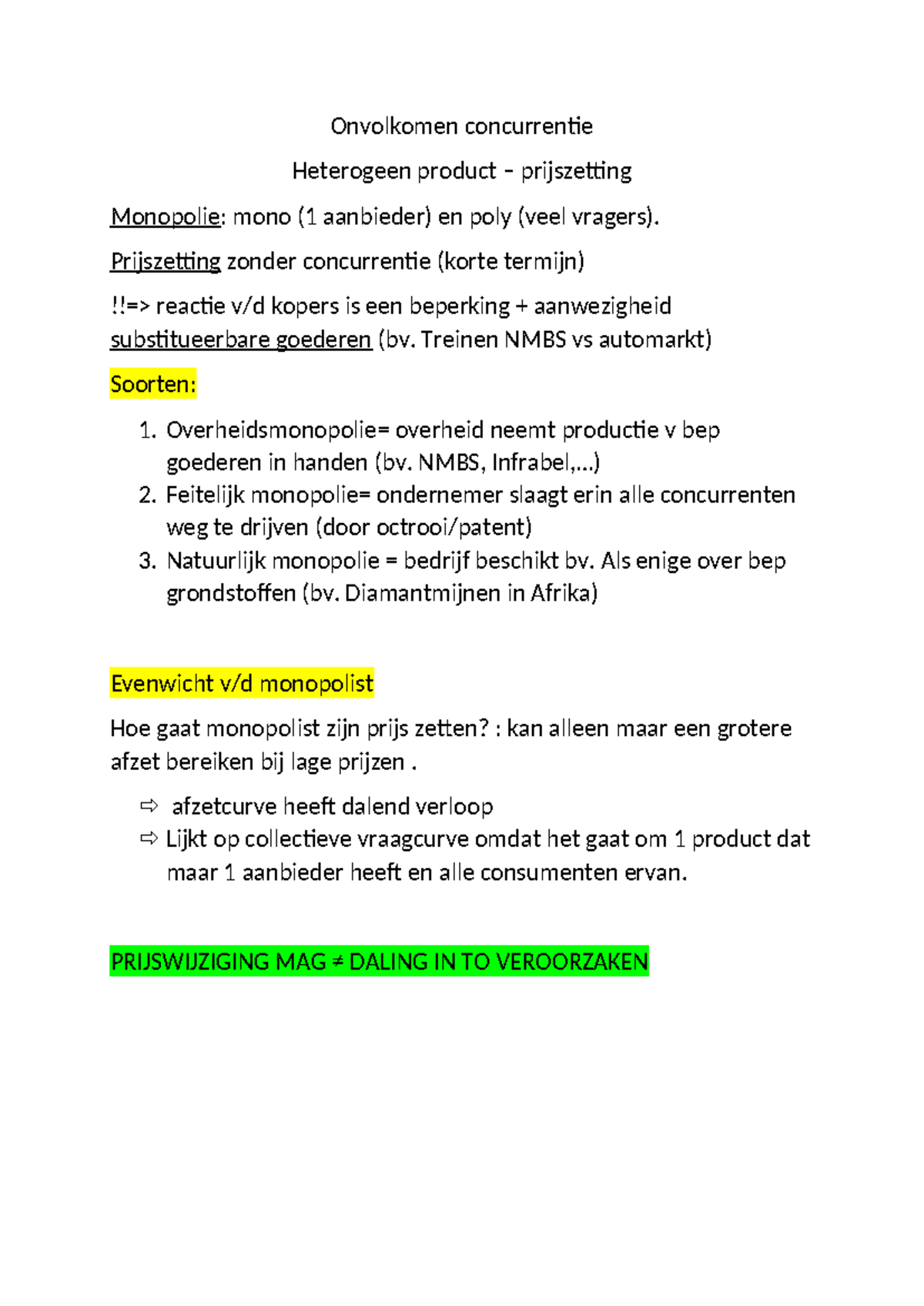 Onvolkomen Concurrentie: Monopolie en Oligopolie Analyse - Studocu