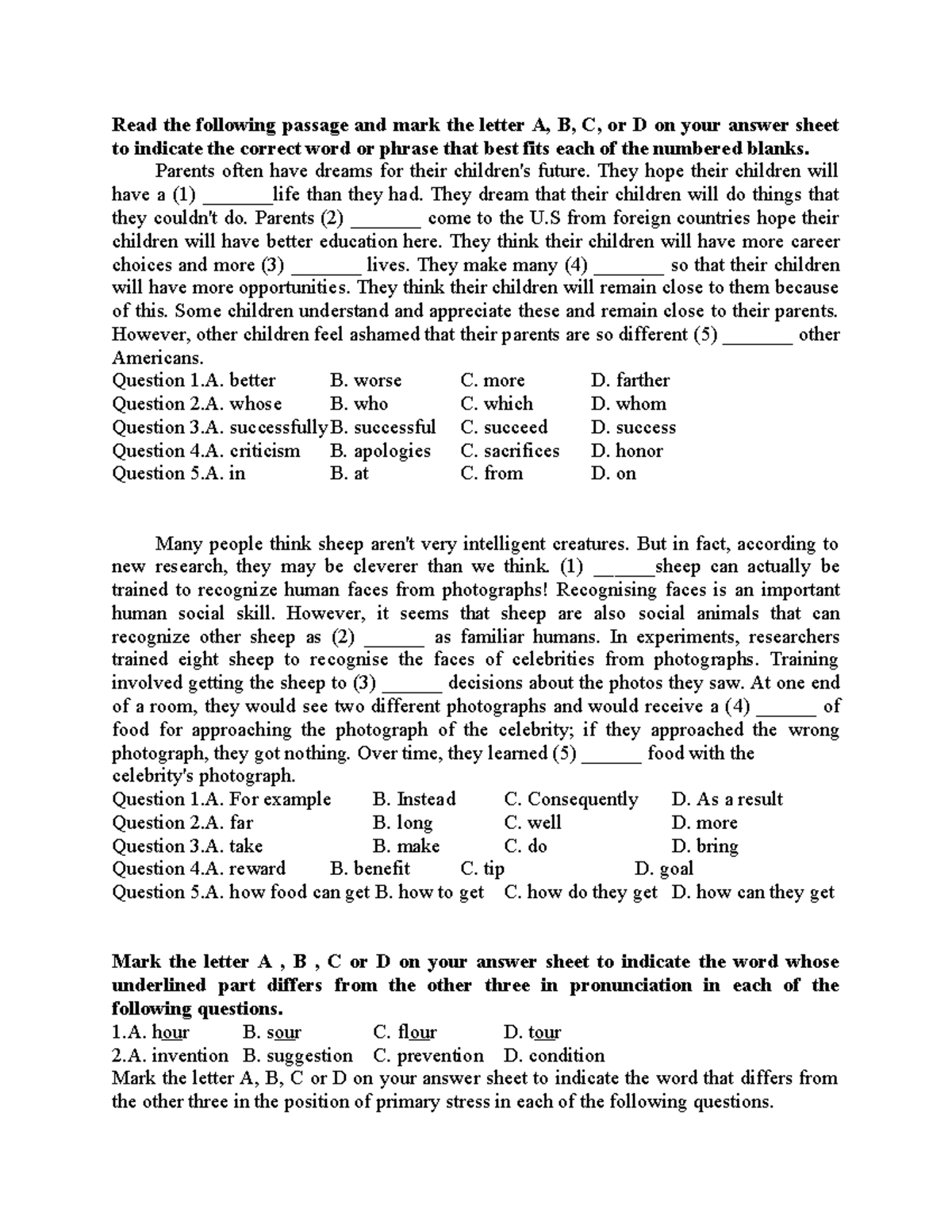 L942 - Test: Fill in the Blanks and Answer Key - Studocu