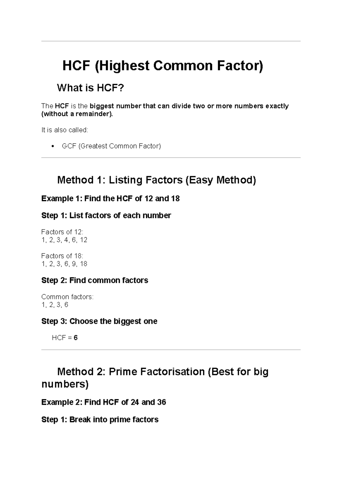 🔵 HCF & LCM Concepts and Methods - Grade 7 Maths Guide - Studocu