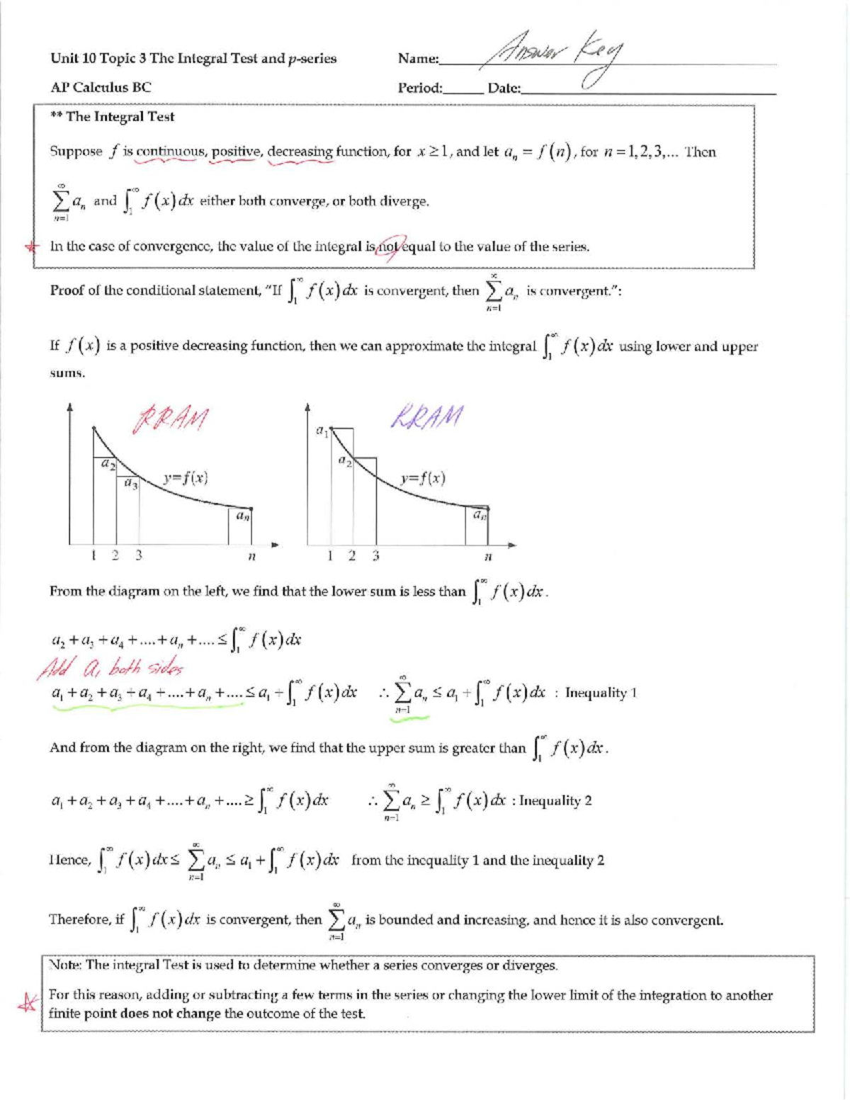 Unit 10 Topic 3 The Integral Test and p-series Study Guide - Studocu